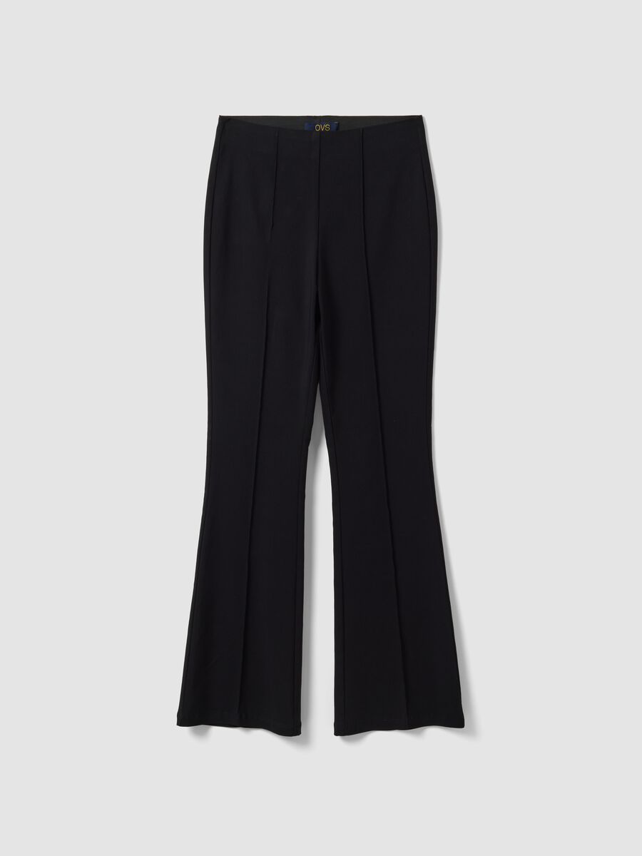 Black flared stretch viscose leggings_4