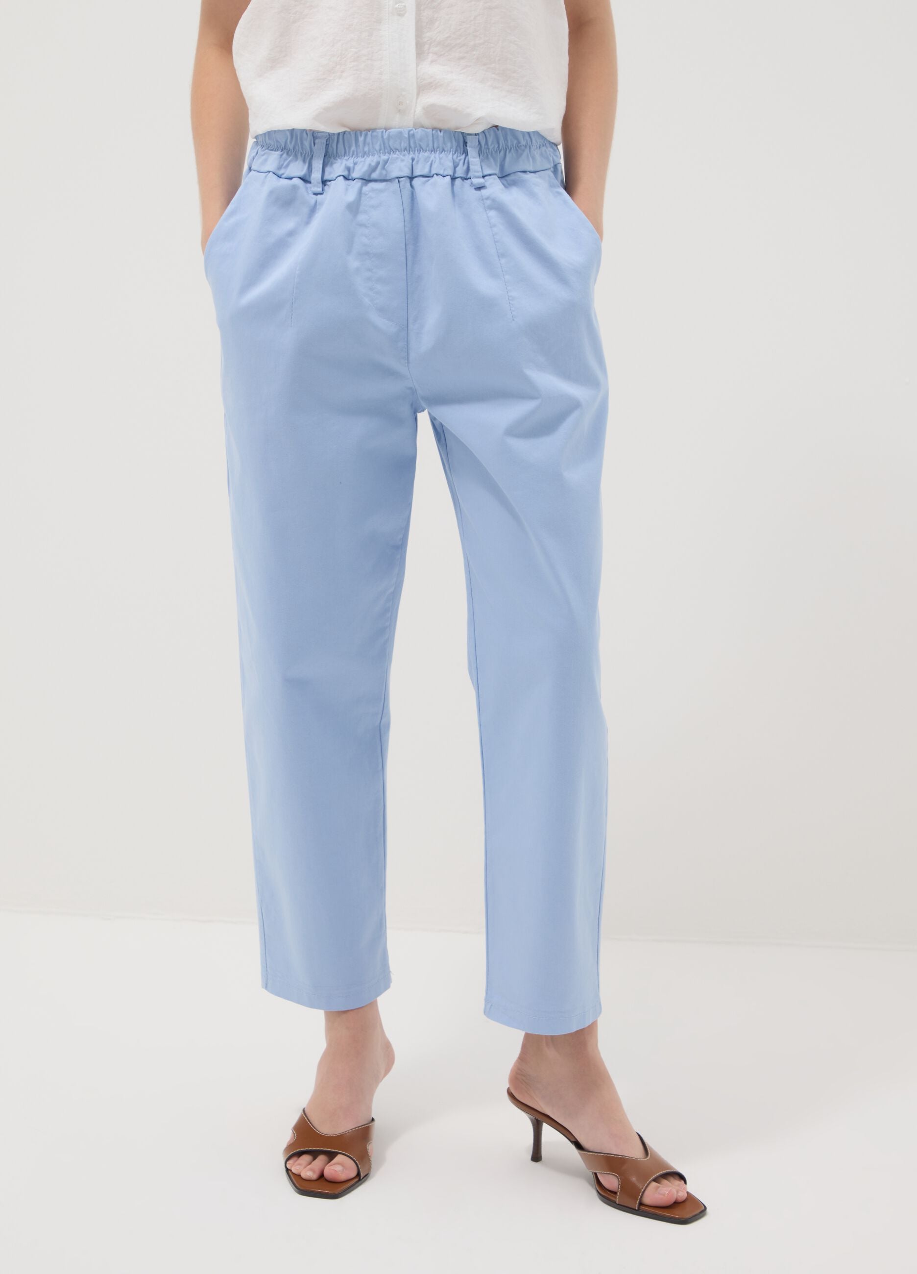 Light blue regular-fit stretch cotton trousers