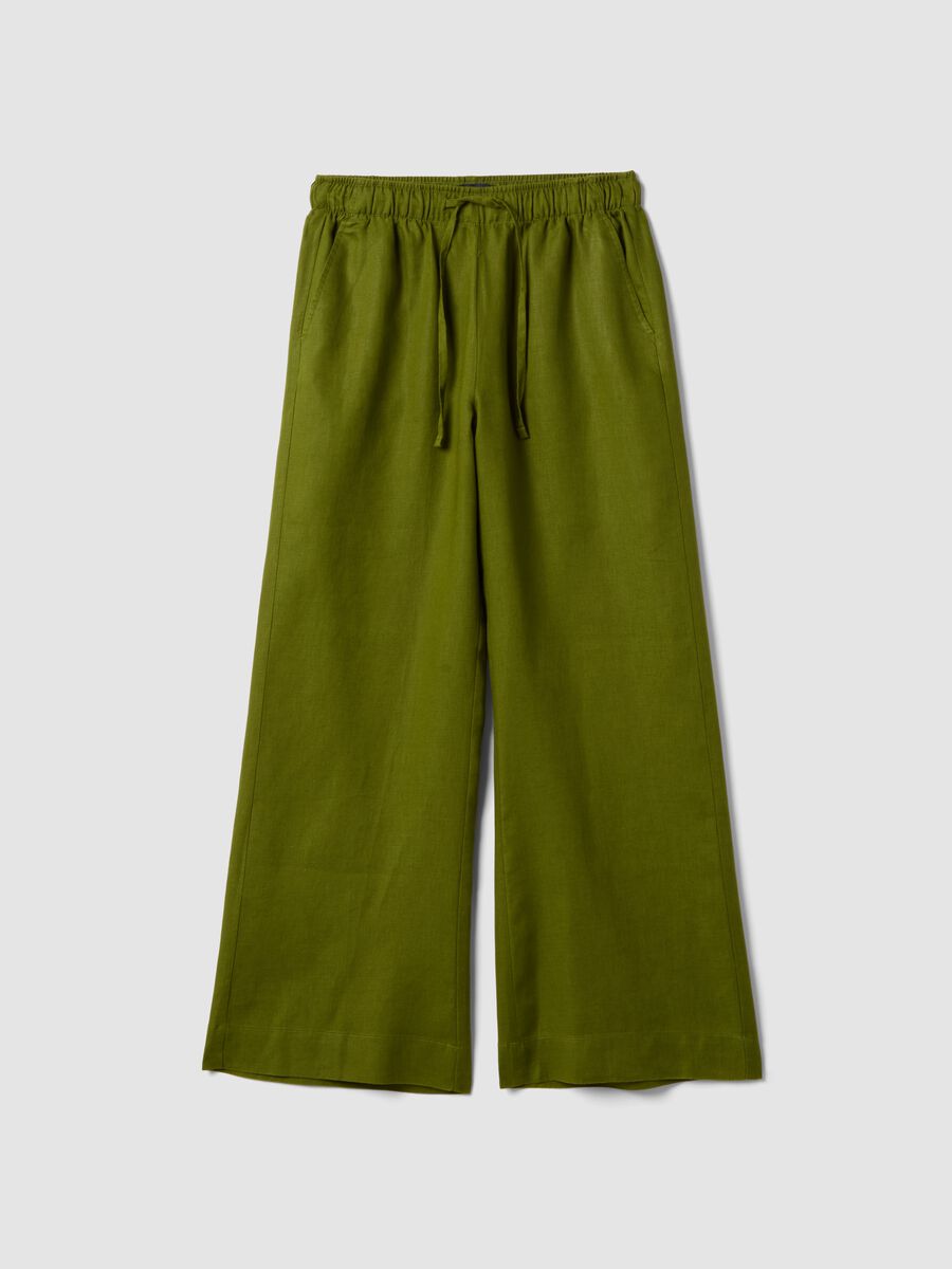Green pure linen drawstring trousers, straight fit_4