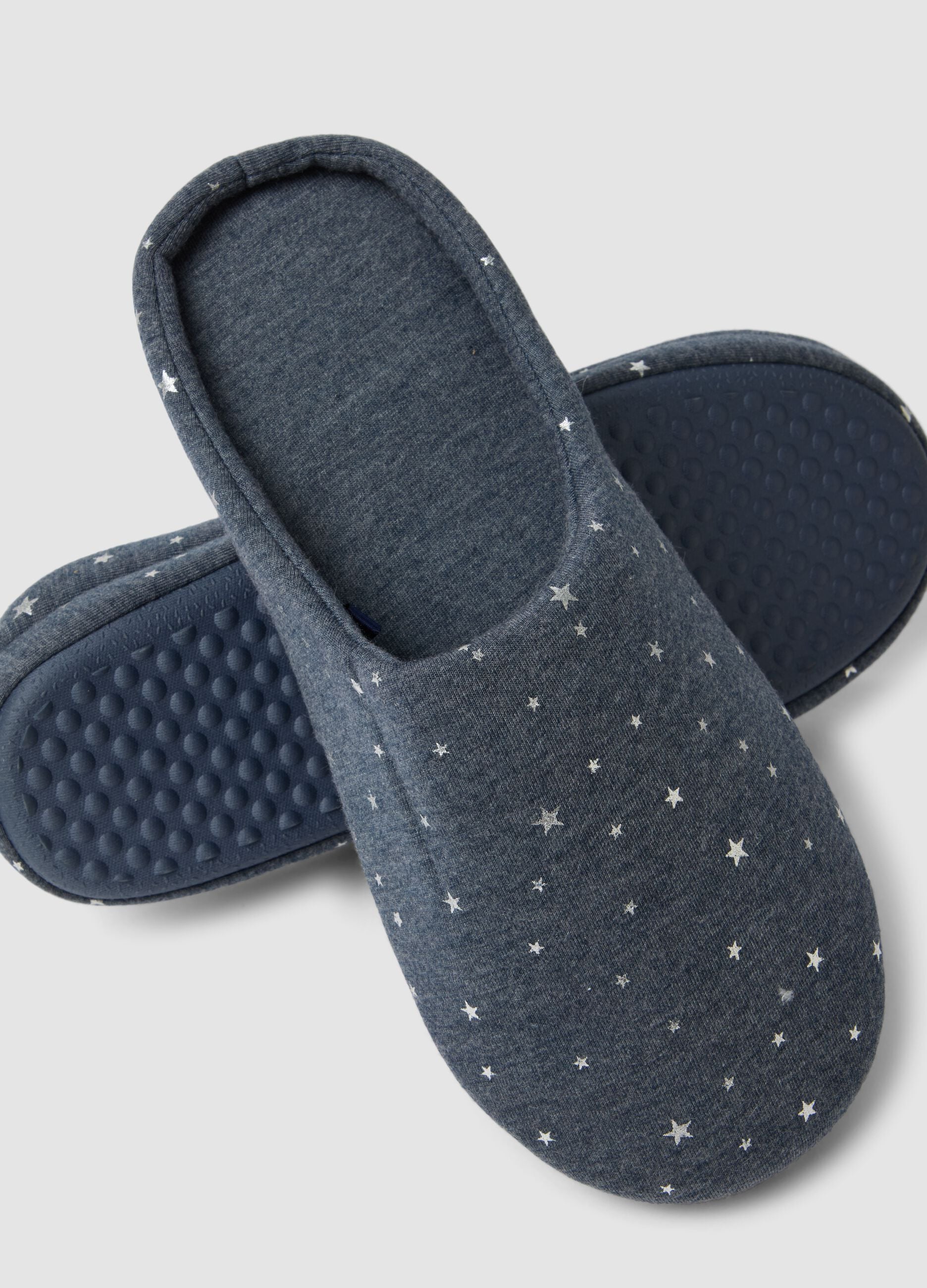 Blue star-print house slippers