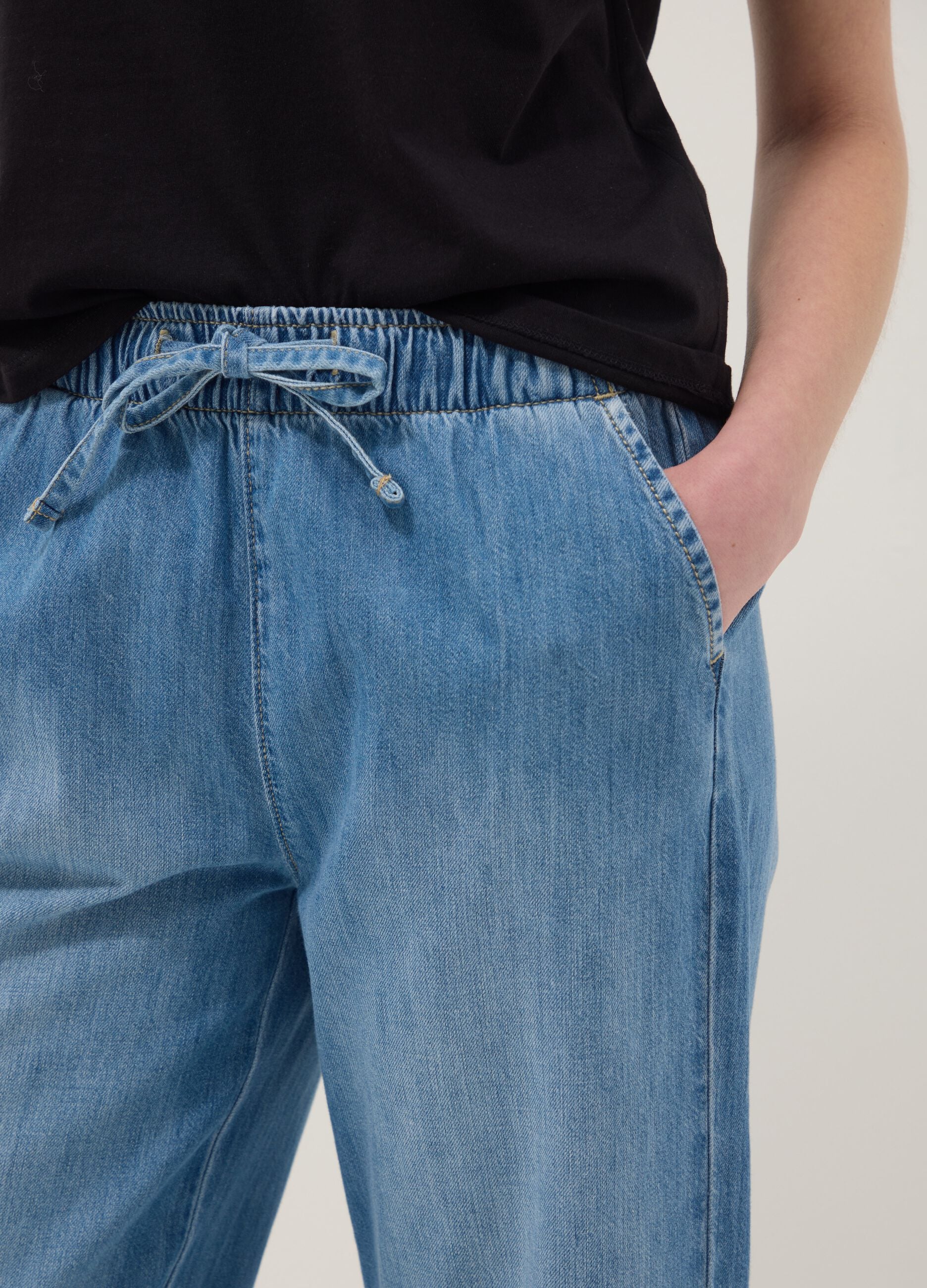 Blue pure cotton wide-leg denim jeans