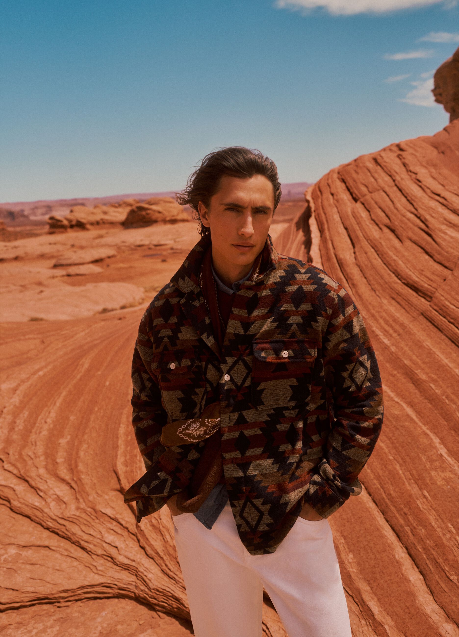 Multicolour geometric-print bowling-collar shacket, oversized fit