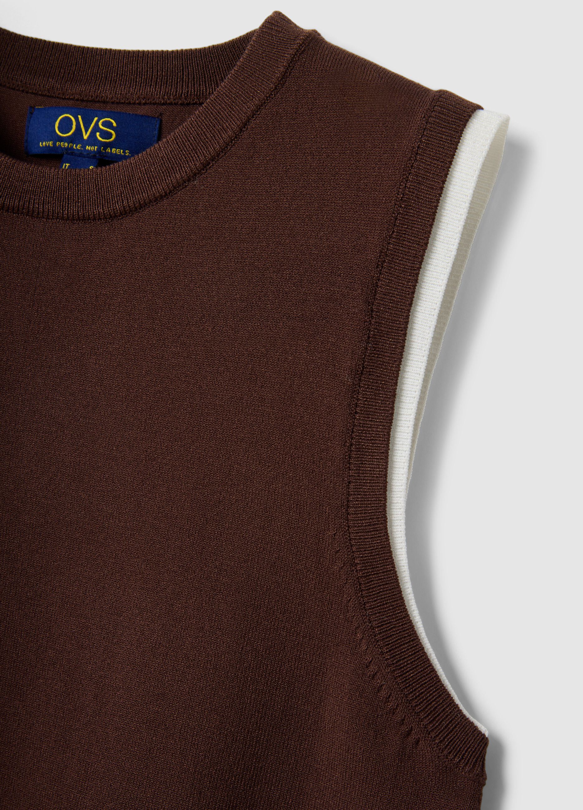 Brown Sleeveless Viscose Blend Tank Top - Regular Fit