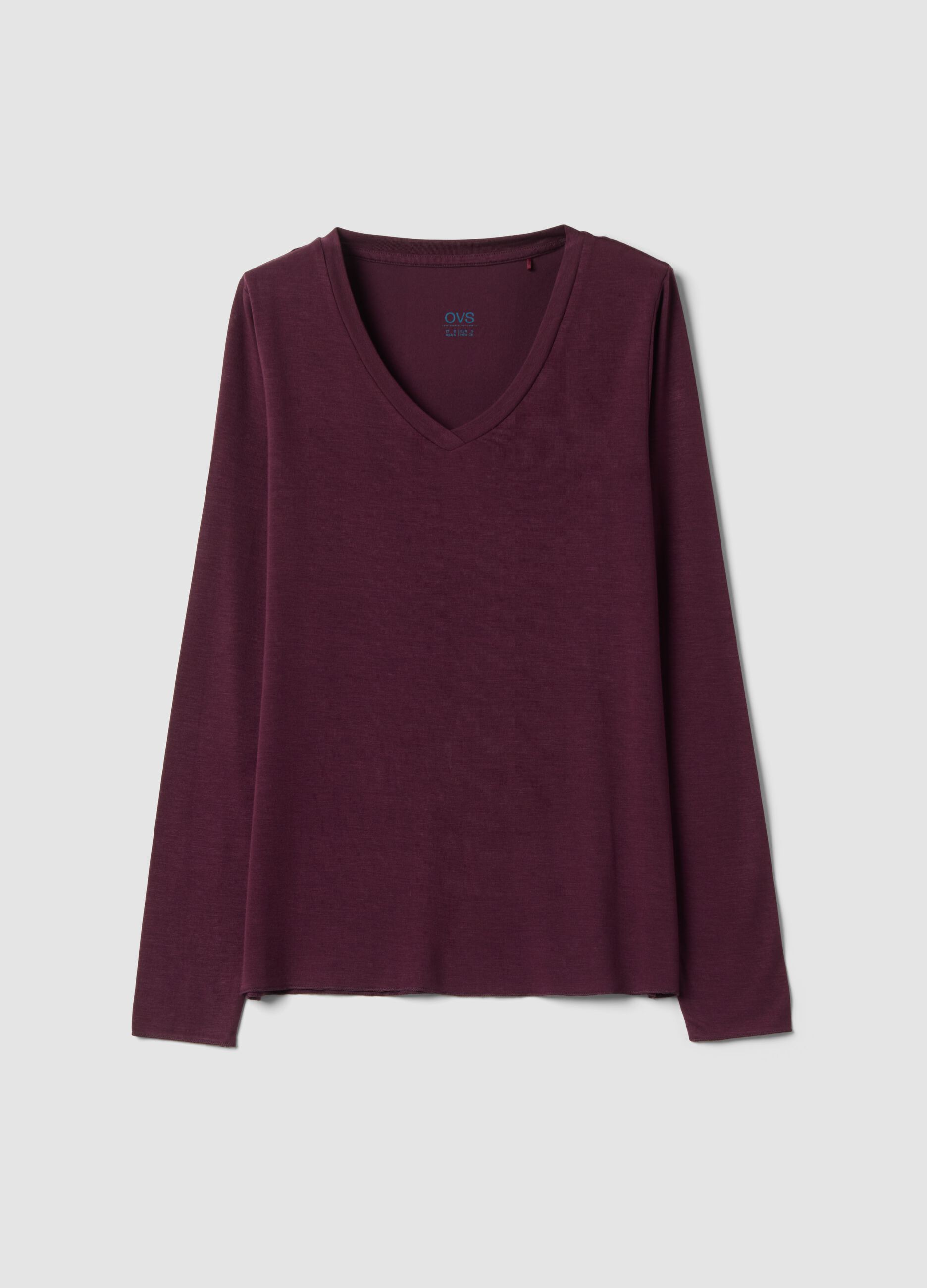 Purple stretch modal crew-neck T-shirt, regular fit