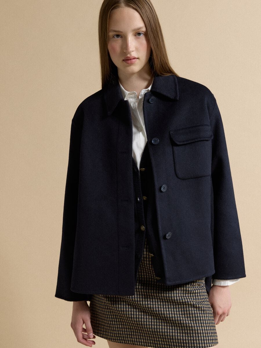 Blue wool-viscose blend over-fit coat with buttons_1