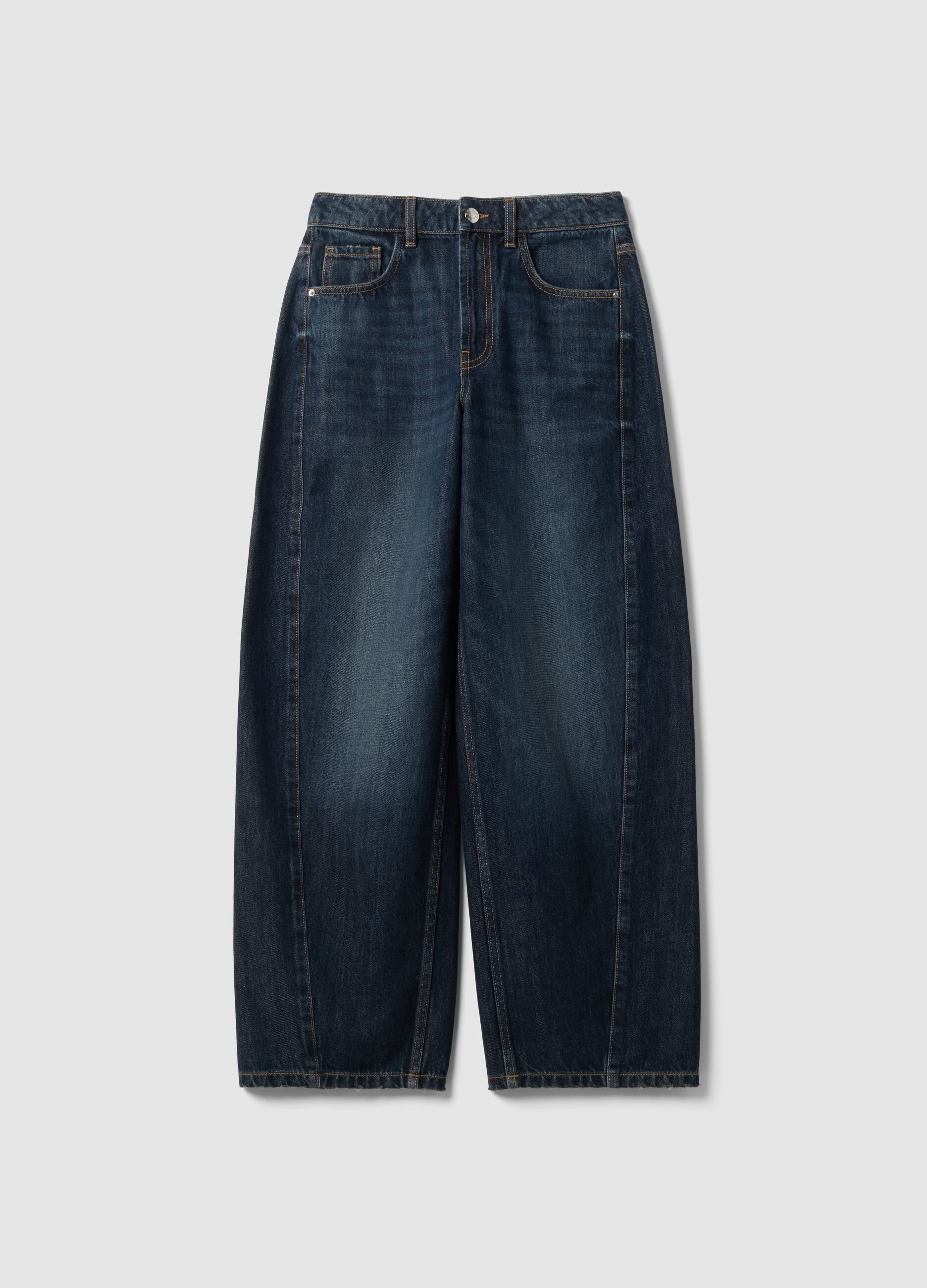 Blue balloon-fit pure cotton jeans