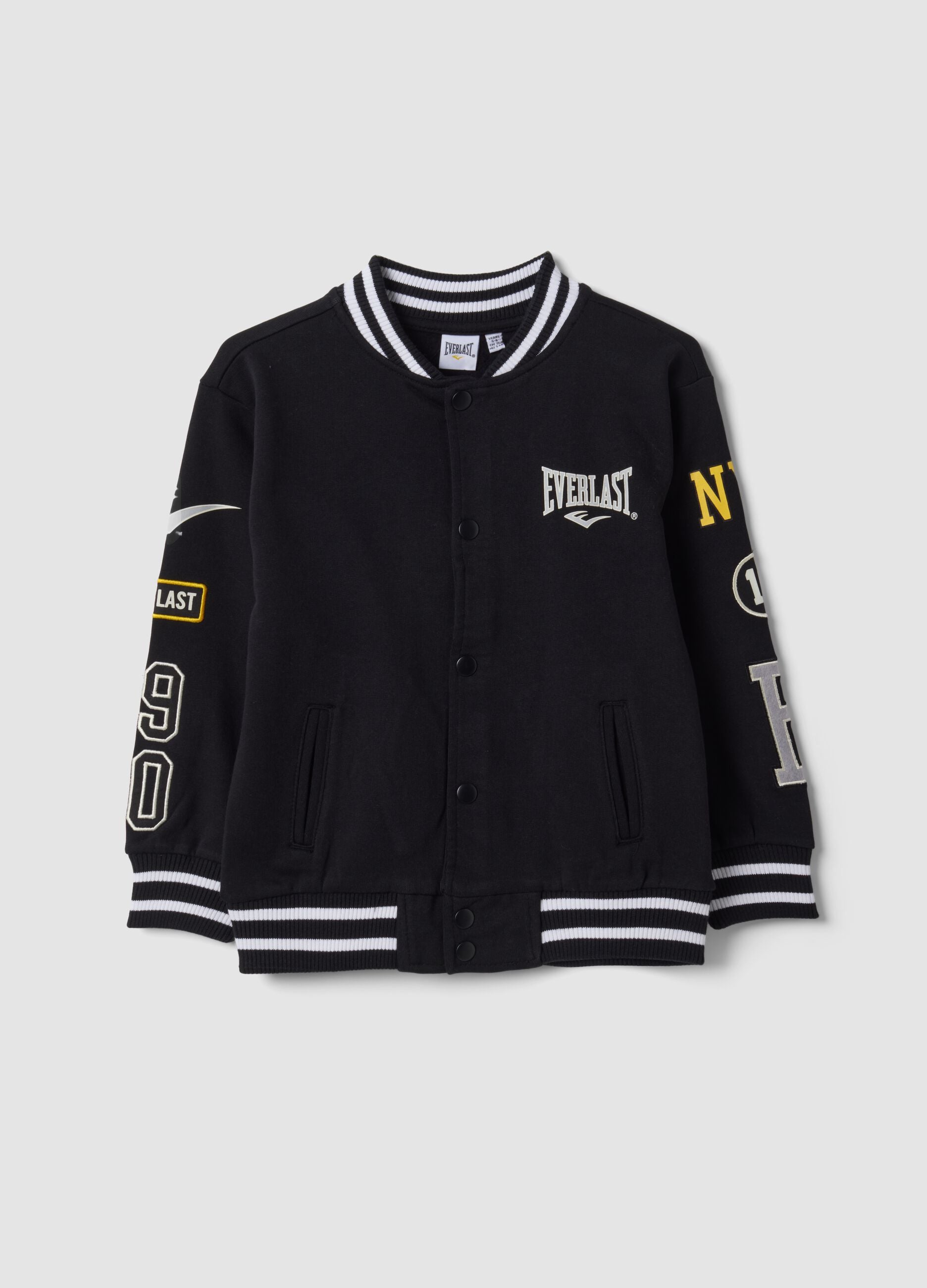 Black pure cotton college-style sweatshirt with logo, regular fit for boys