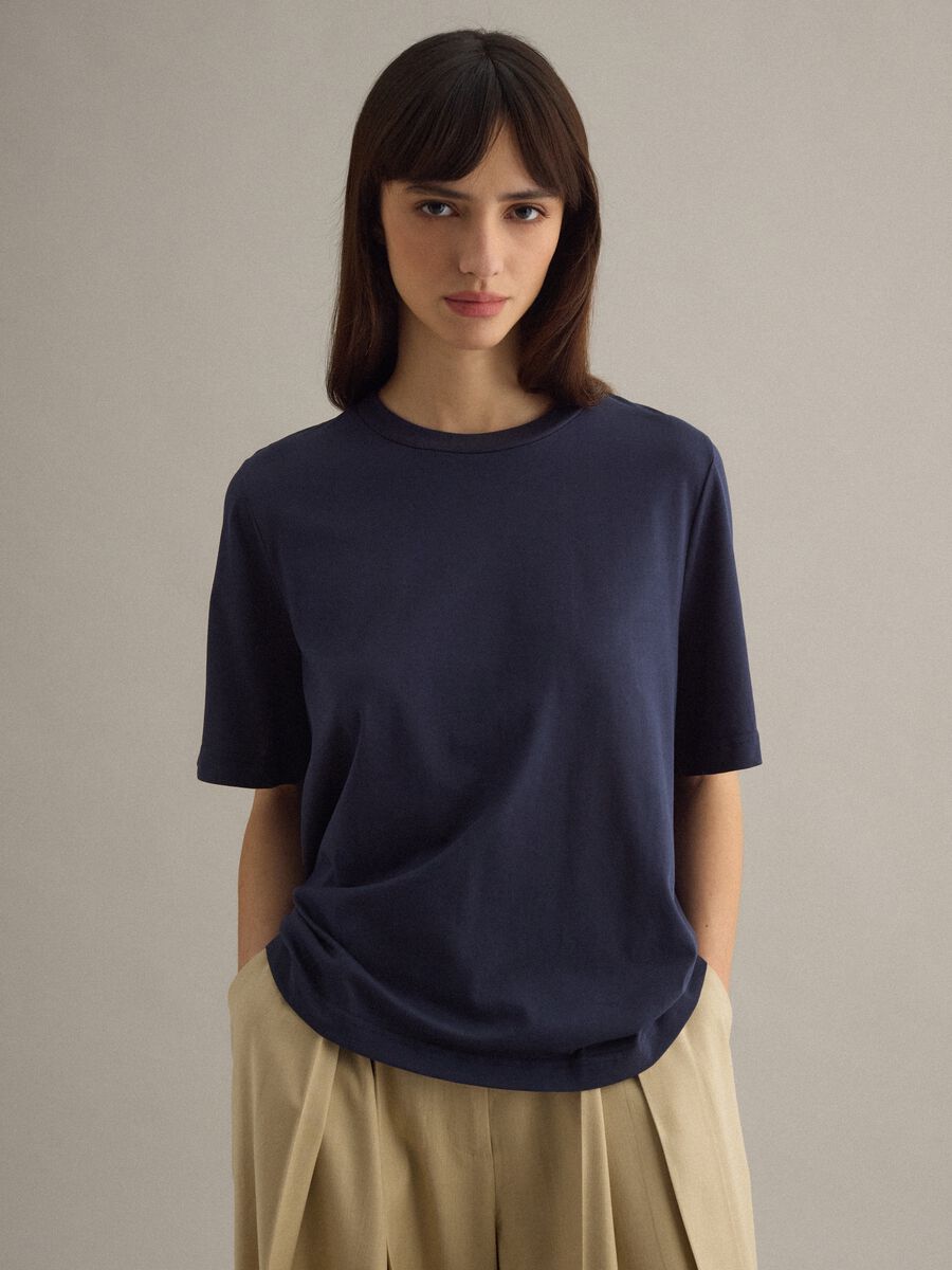 T-shirt a maniche corte in misto cotone blu regular fit_1