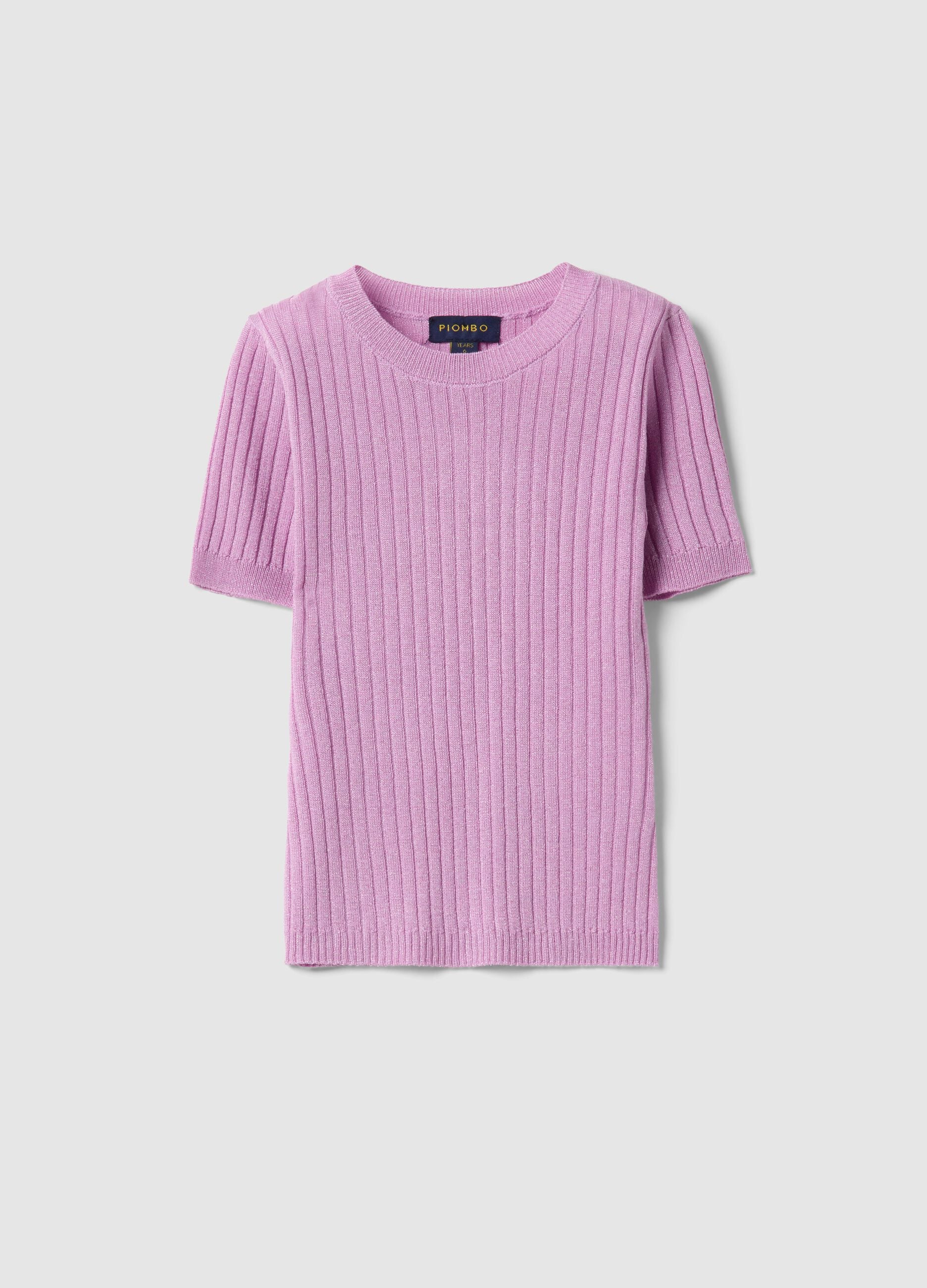 Girls' Regular Fit Purple Ribbed Viscose Blend Jumper