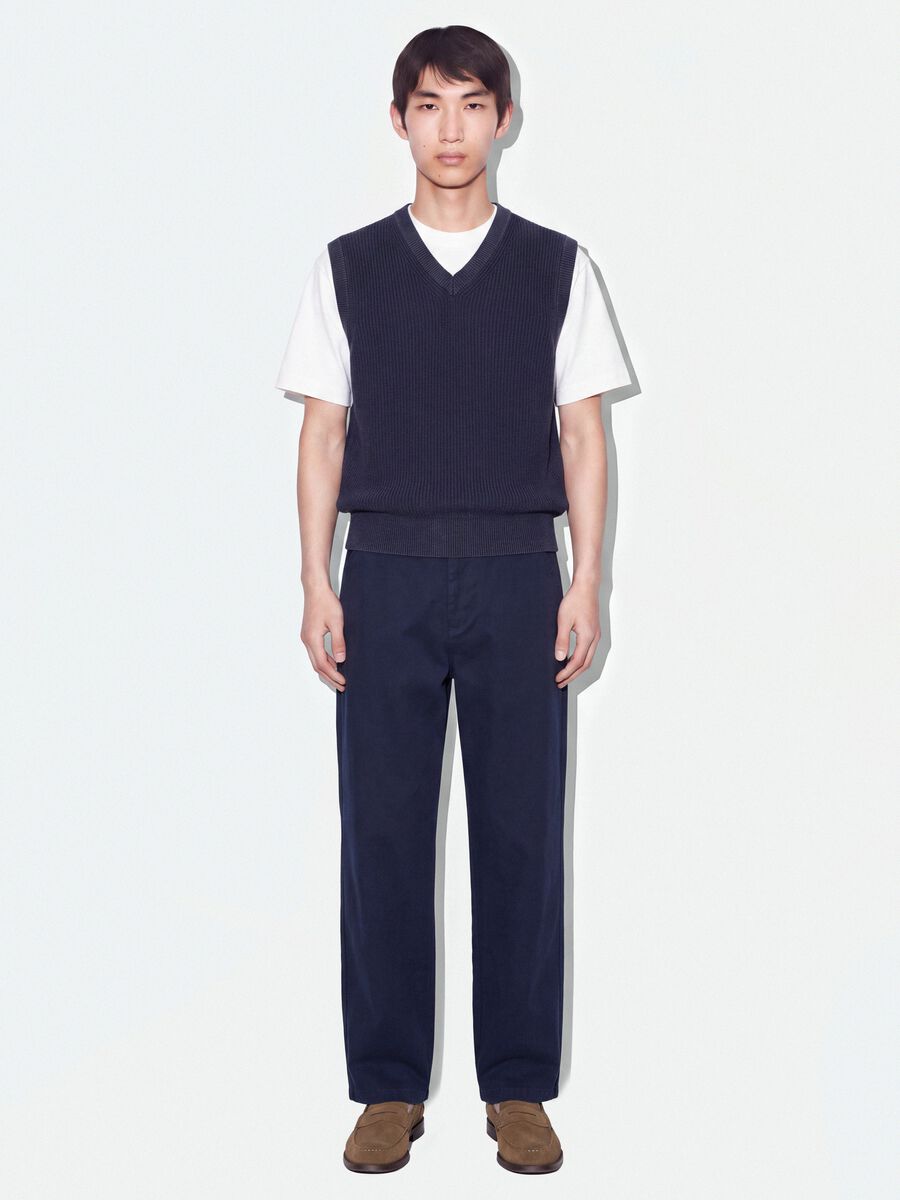 Pantaloni chino blu in puro cotone barrel fit_0