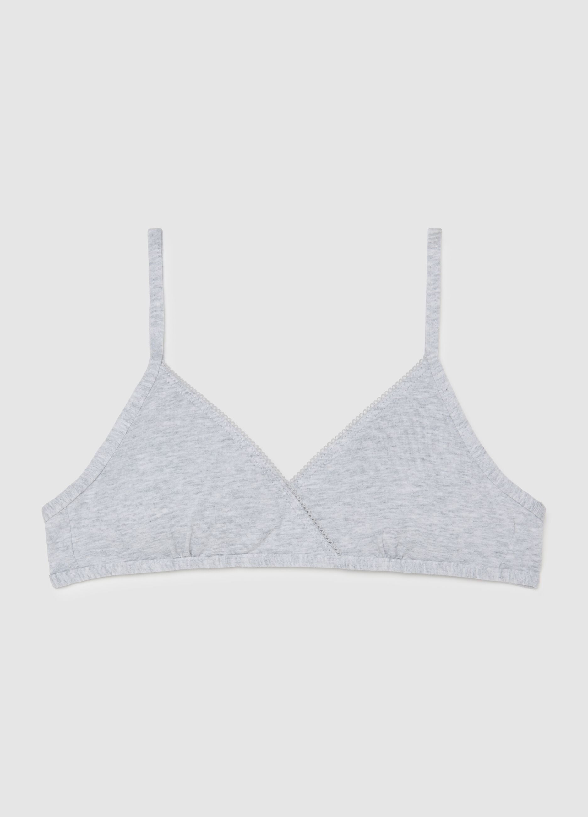 Grey Stretch Cotton Girls' Triangle Bra