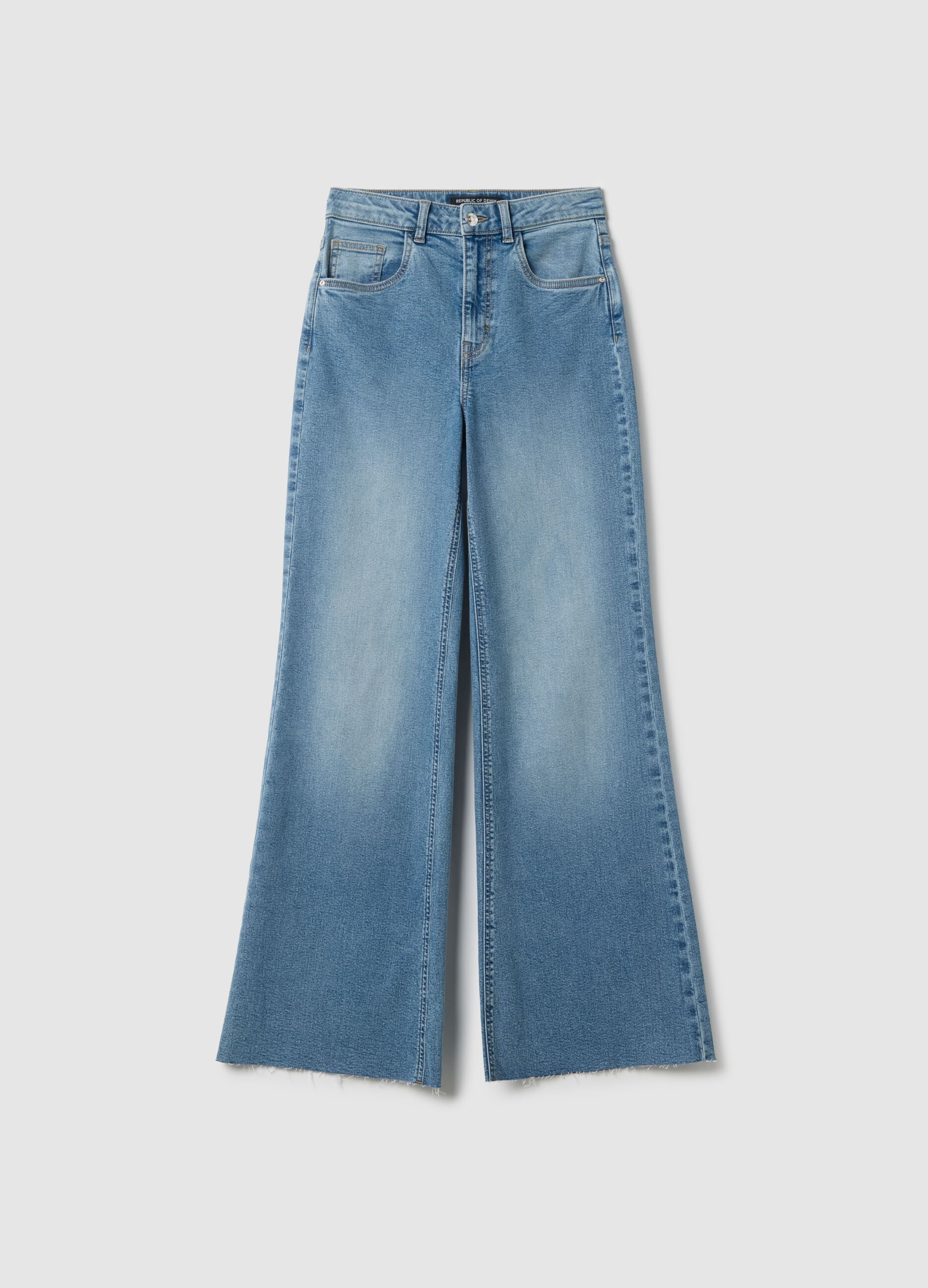 Wide leg blue stretch cotton jeans