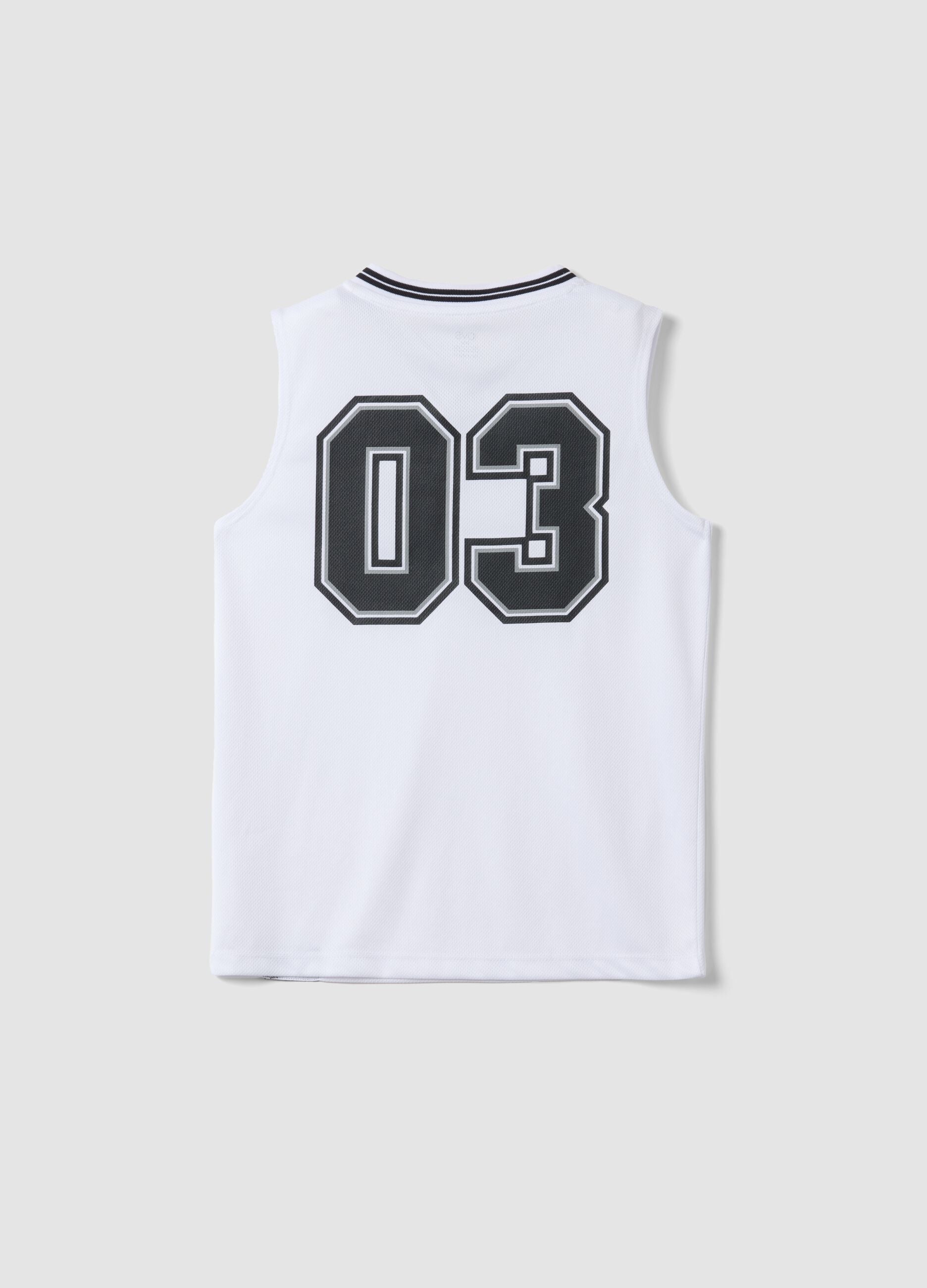 White sports vest with print