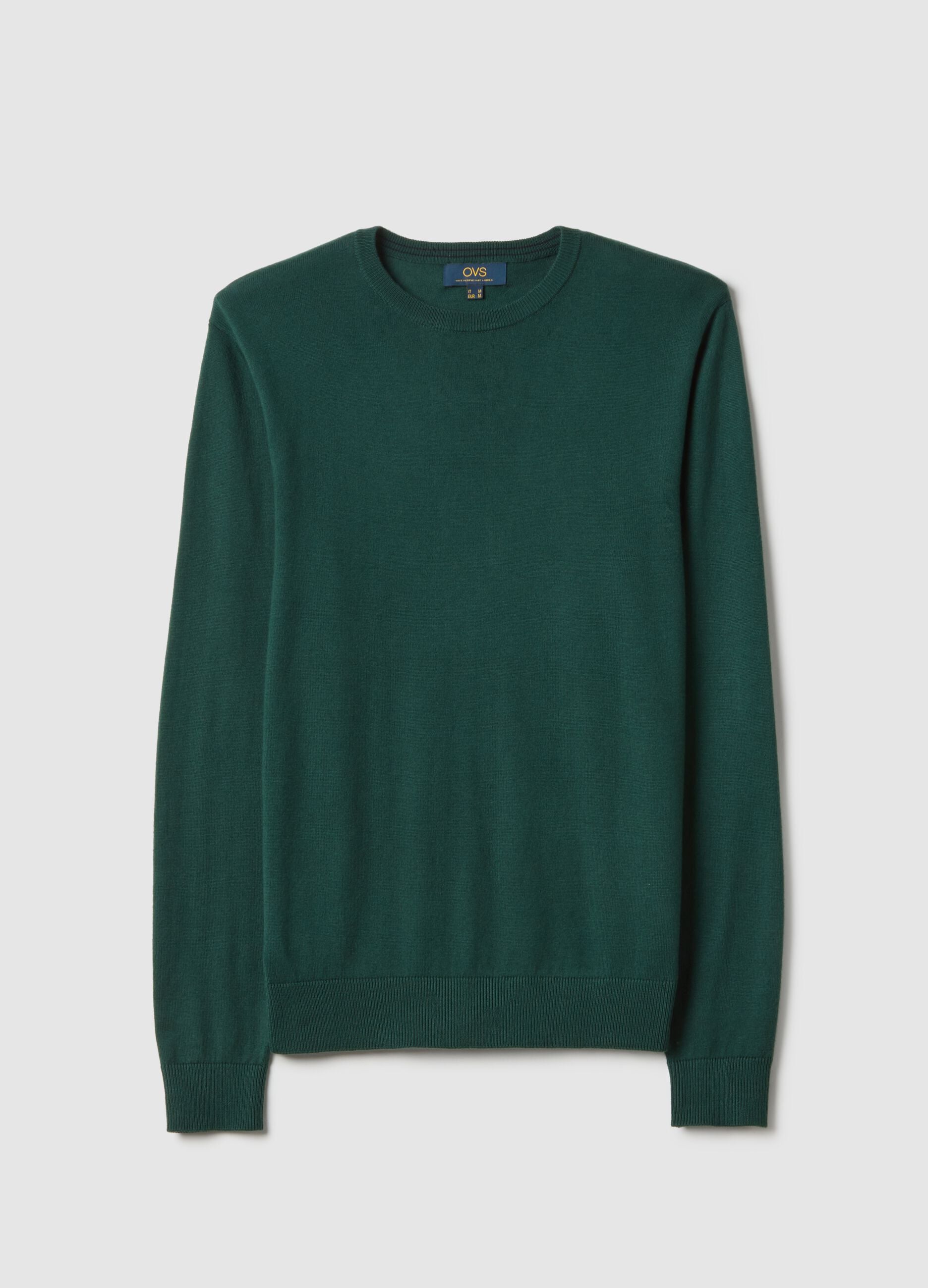 Green crewneck cotton blend pullover with regular fit