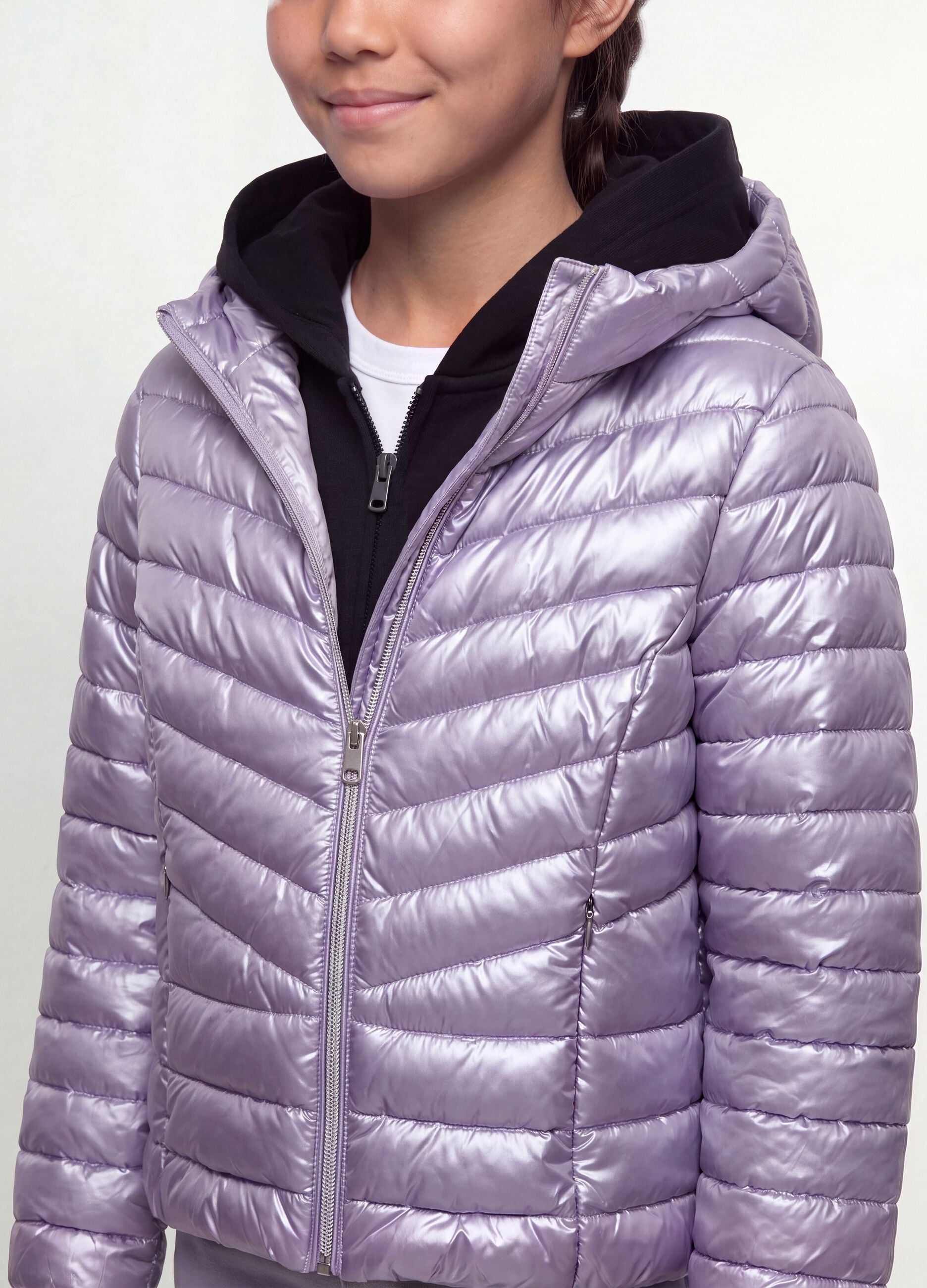 Purple Ultralight Padded Hooded Jacket with Zip for Girls