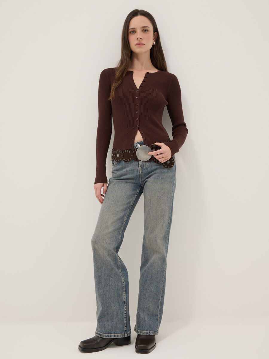 Brown viscose blend fitted cardigan_2