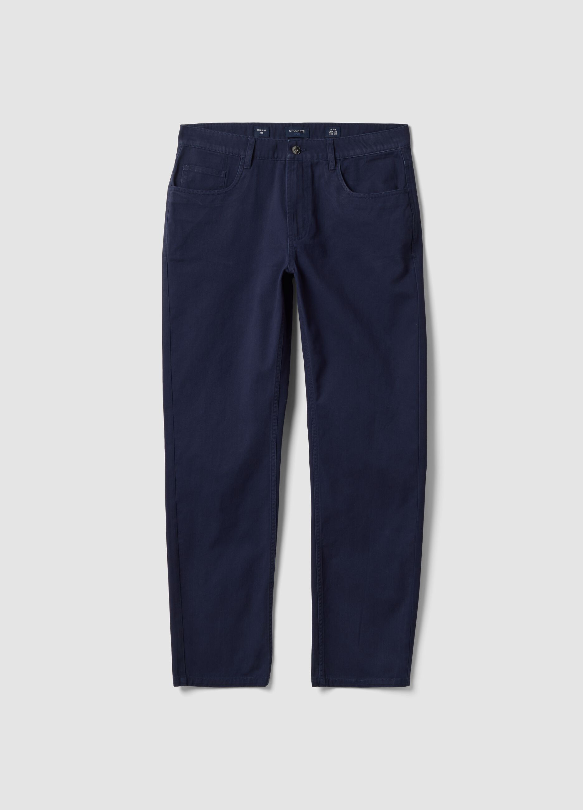 Blue pure cotton five-pocket trousers
