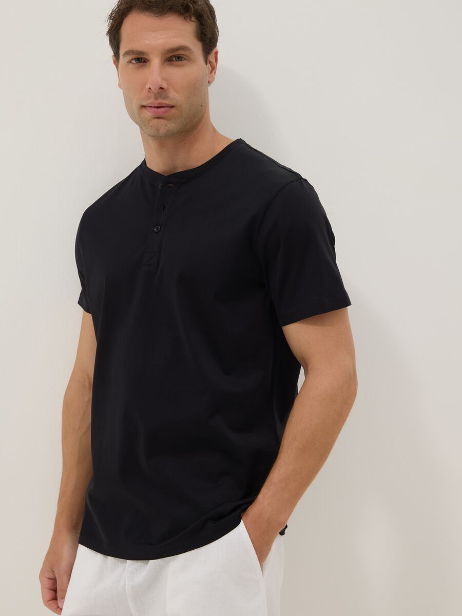 Black mercerised pure cotton regular-fit T-shirt_0