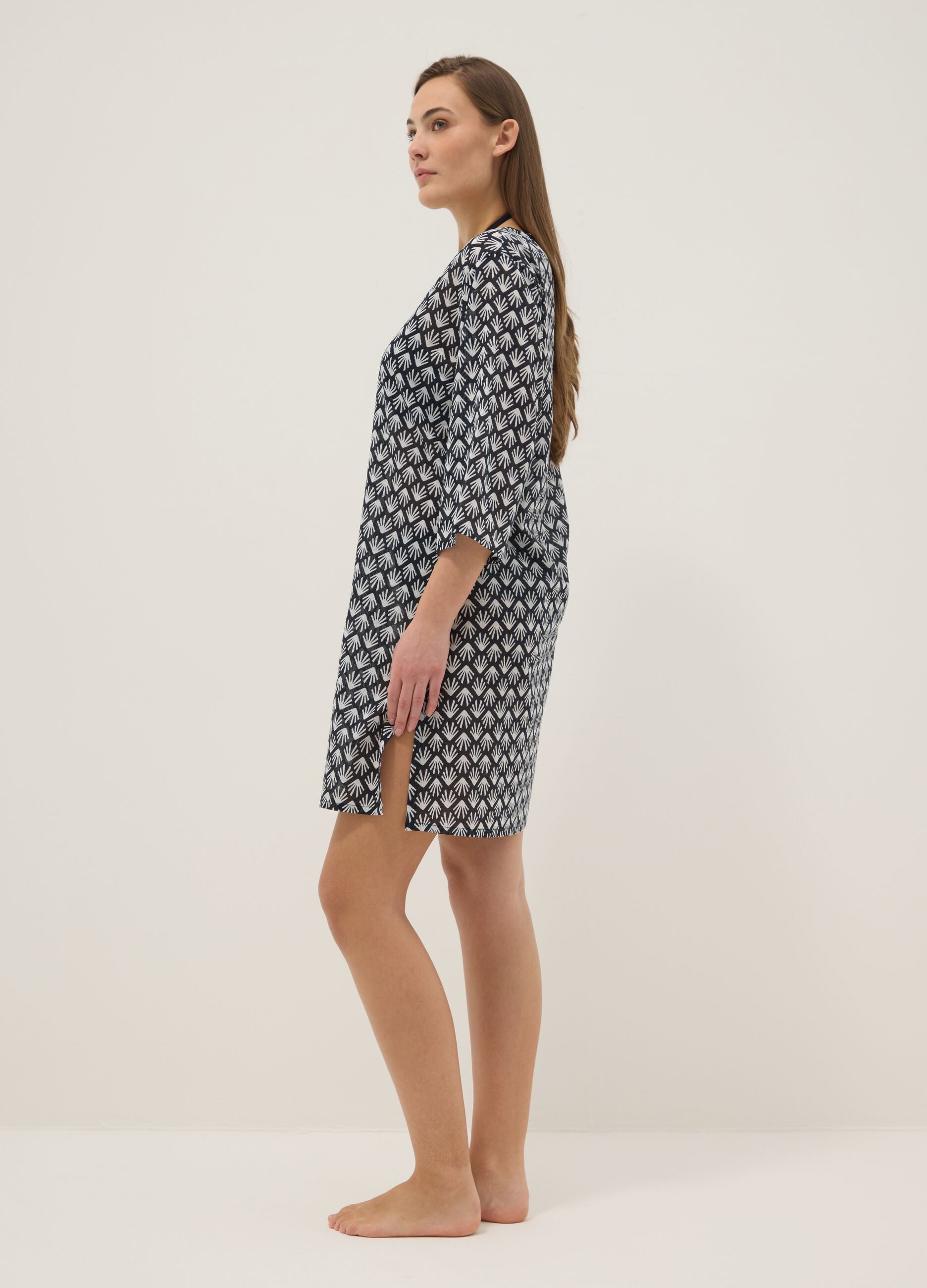 Multicolour pure cotton regular-fit beach cover-up with V-neck