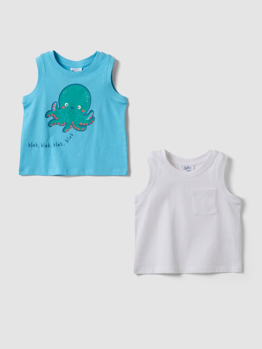 Bipack di tank top azzurro in puro cotone_0