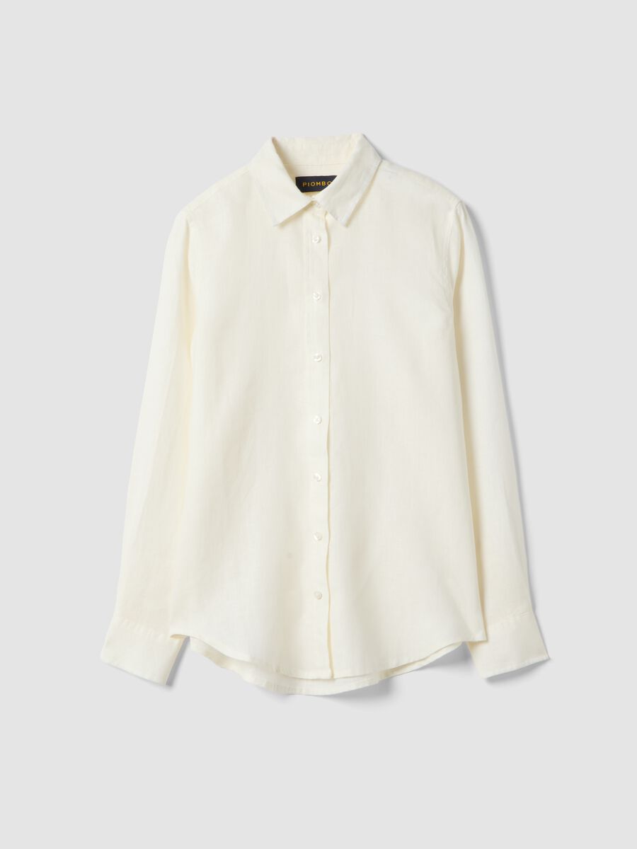 Regular fit pure white linen shirt_0