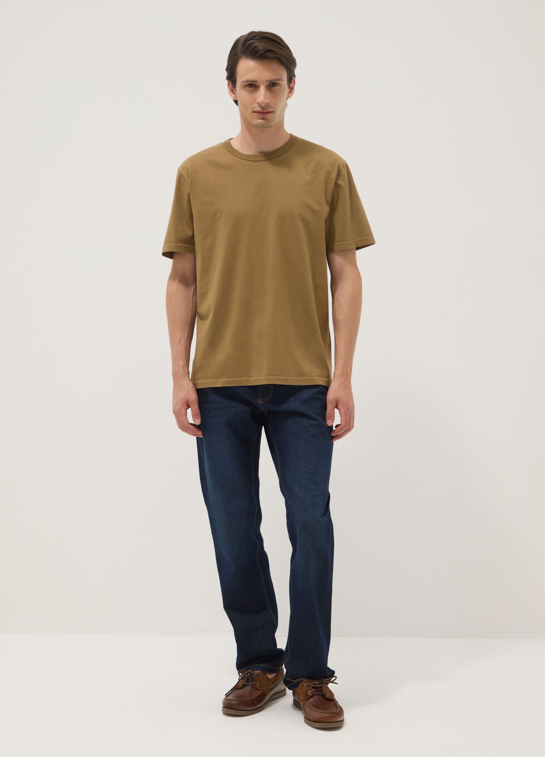 Brown pure cotton relaxed-fit T-shirt