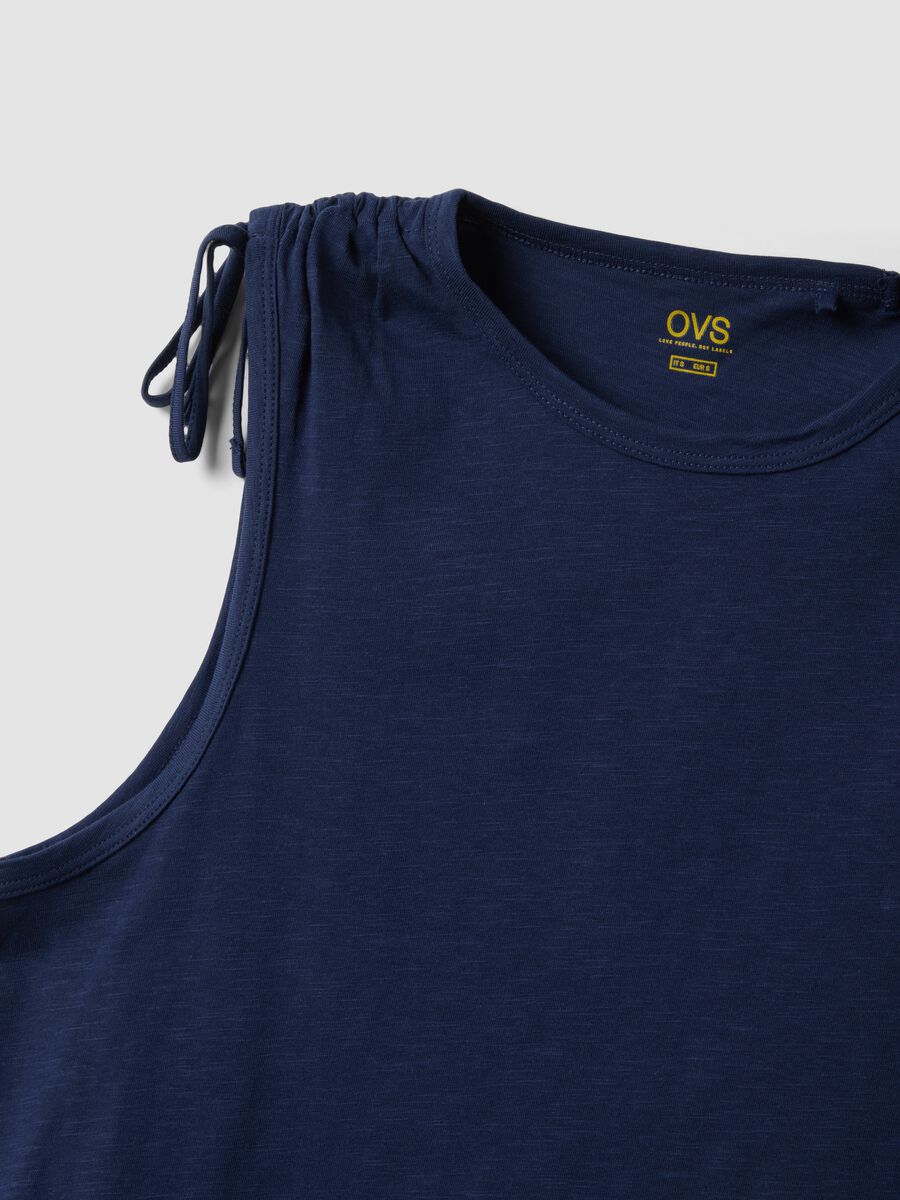 Blue pure cotton tank top with shoulder ties_5