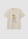 Beige relaxed-fit pure cotton T-shirt with teddy print_0