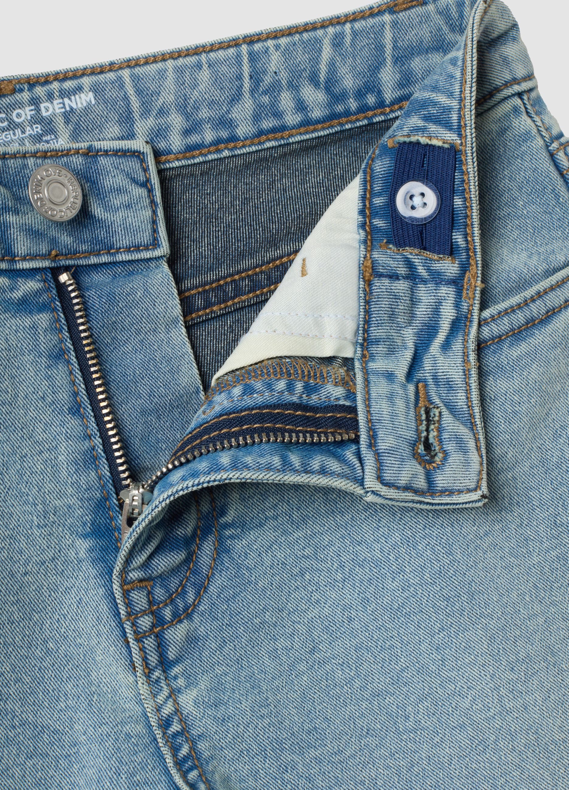 Light Blue Stretch Cotton Regular-Fit Jeans for Boys