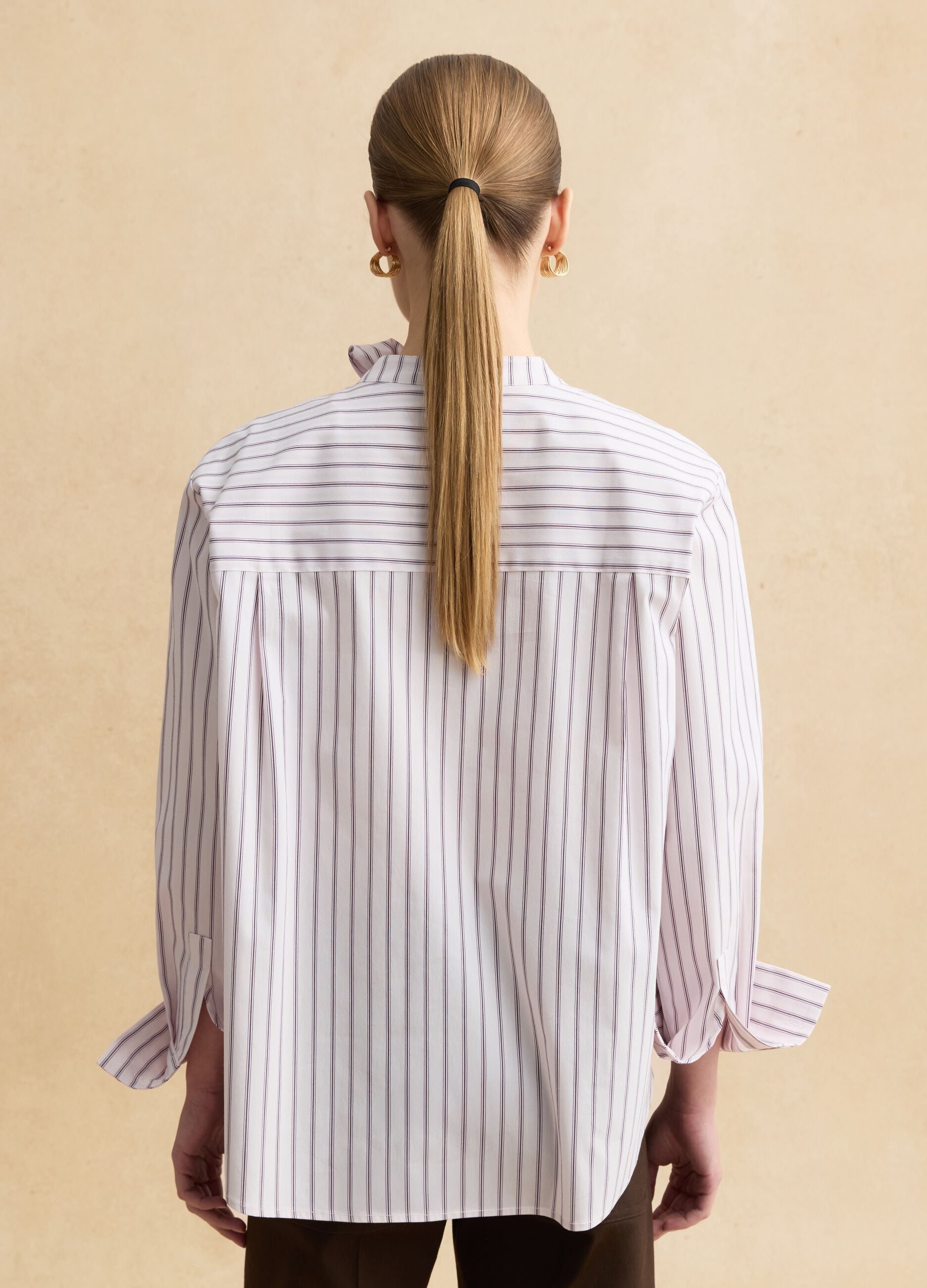 Oversize fit multi-colour striped stretch cotton shirt