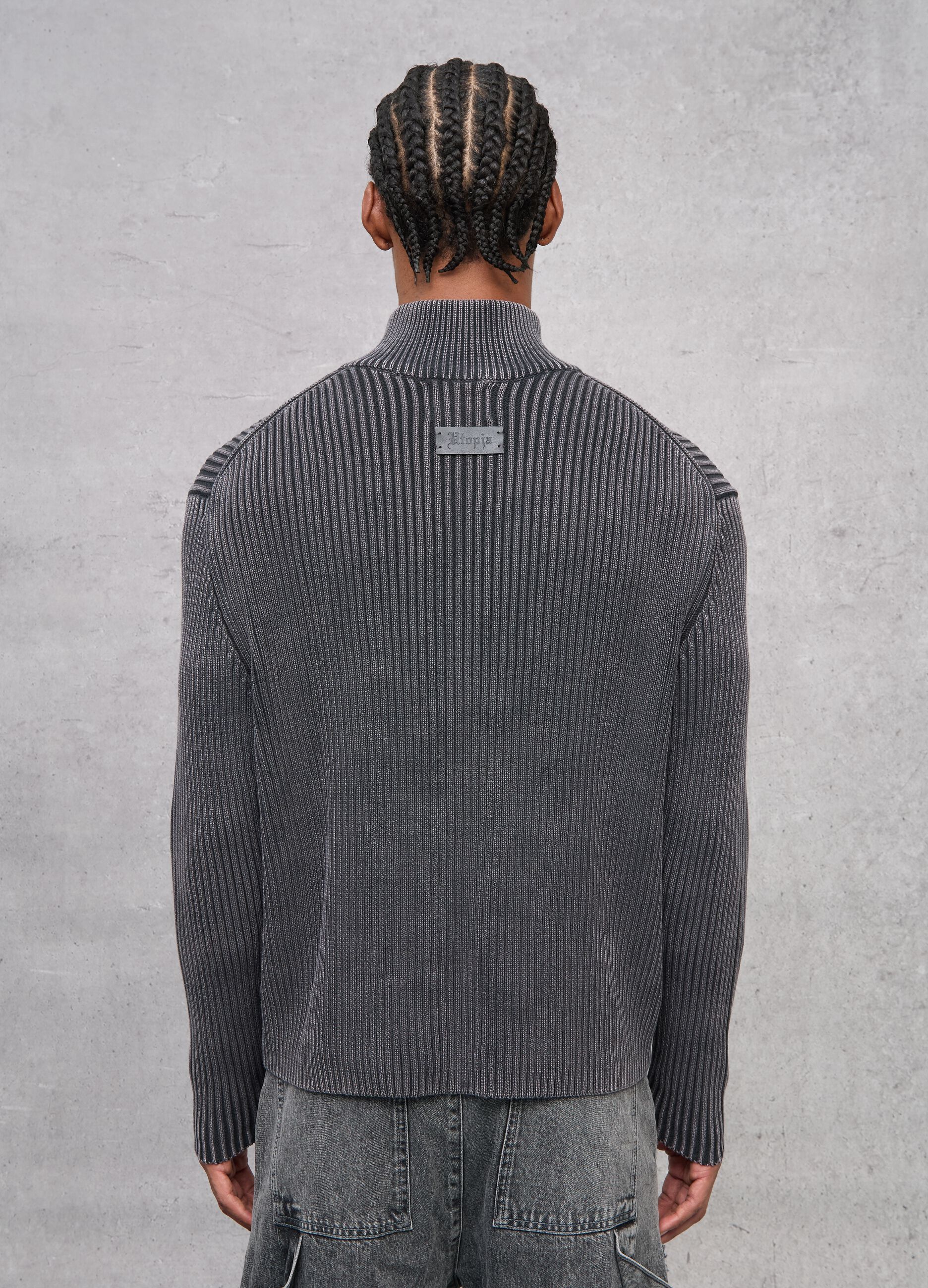 Half-Zip Ribbed Knit Vintage Grey