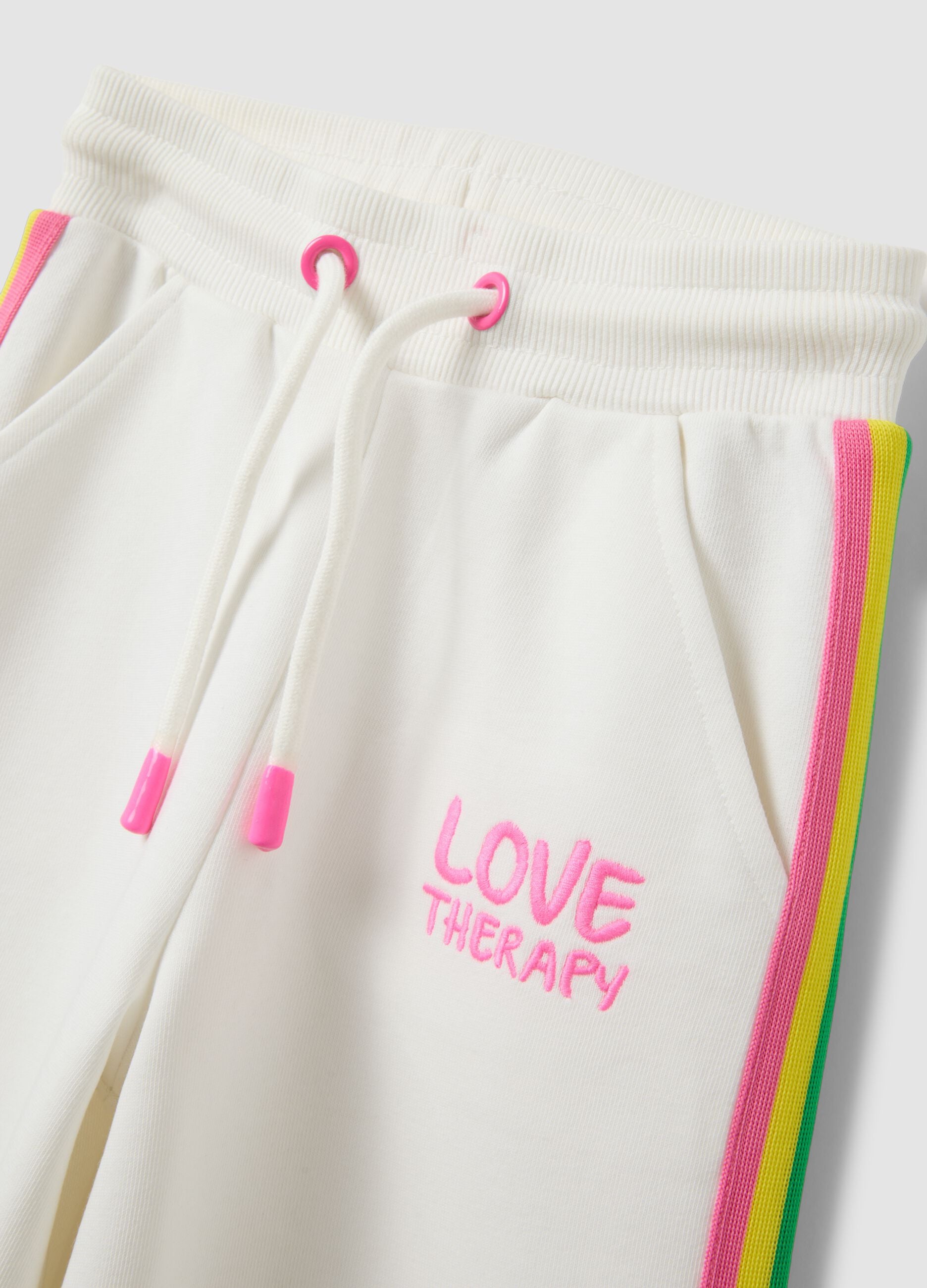 White wide-leg cotton-blend trousers with rainbow piping