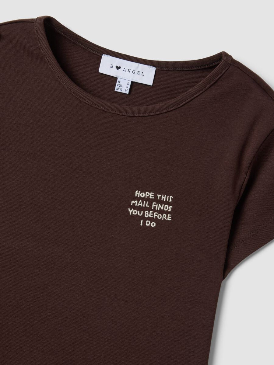 Brown pure cotton crew-neck T-shirt with slogan_5