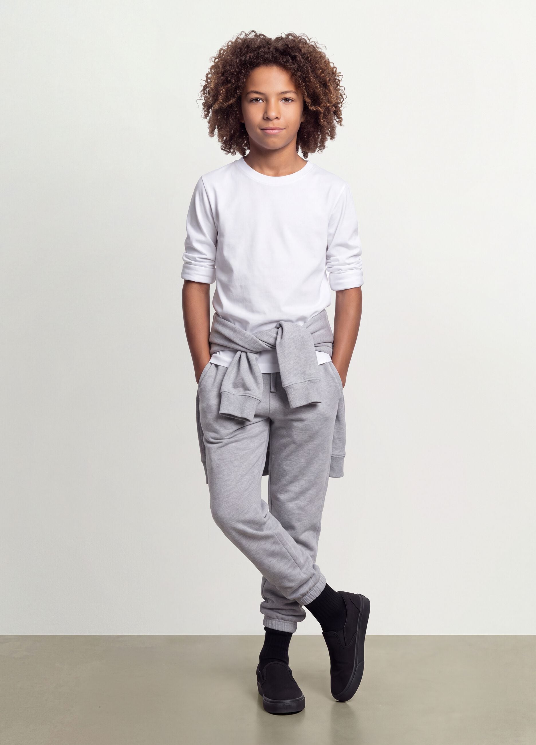 White long-sleeve T-shirt in pure organic cotton, regular fit, for boys