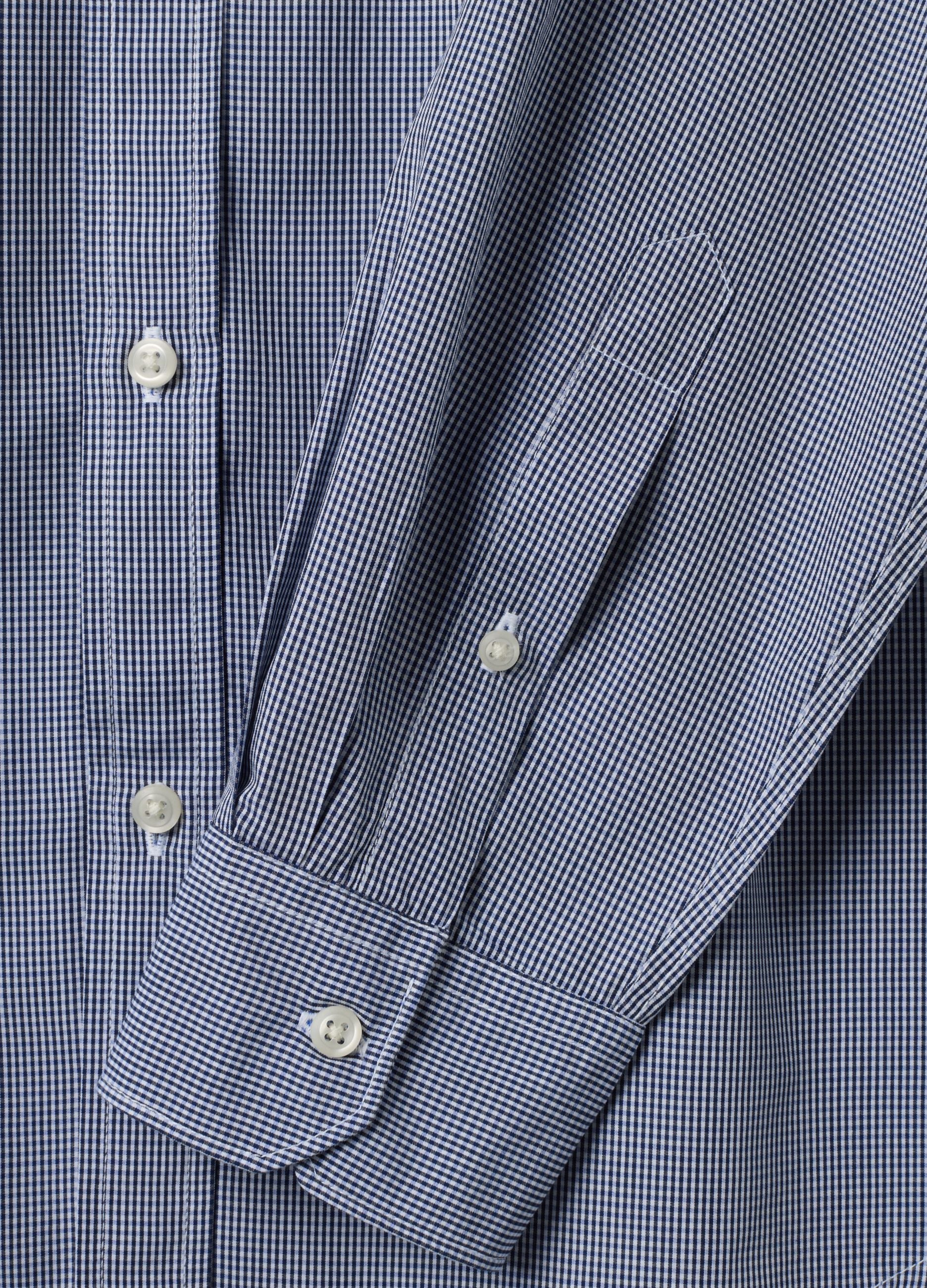 Light blue pure cotton poplin check shirt, regular fit