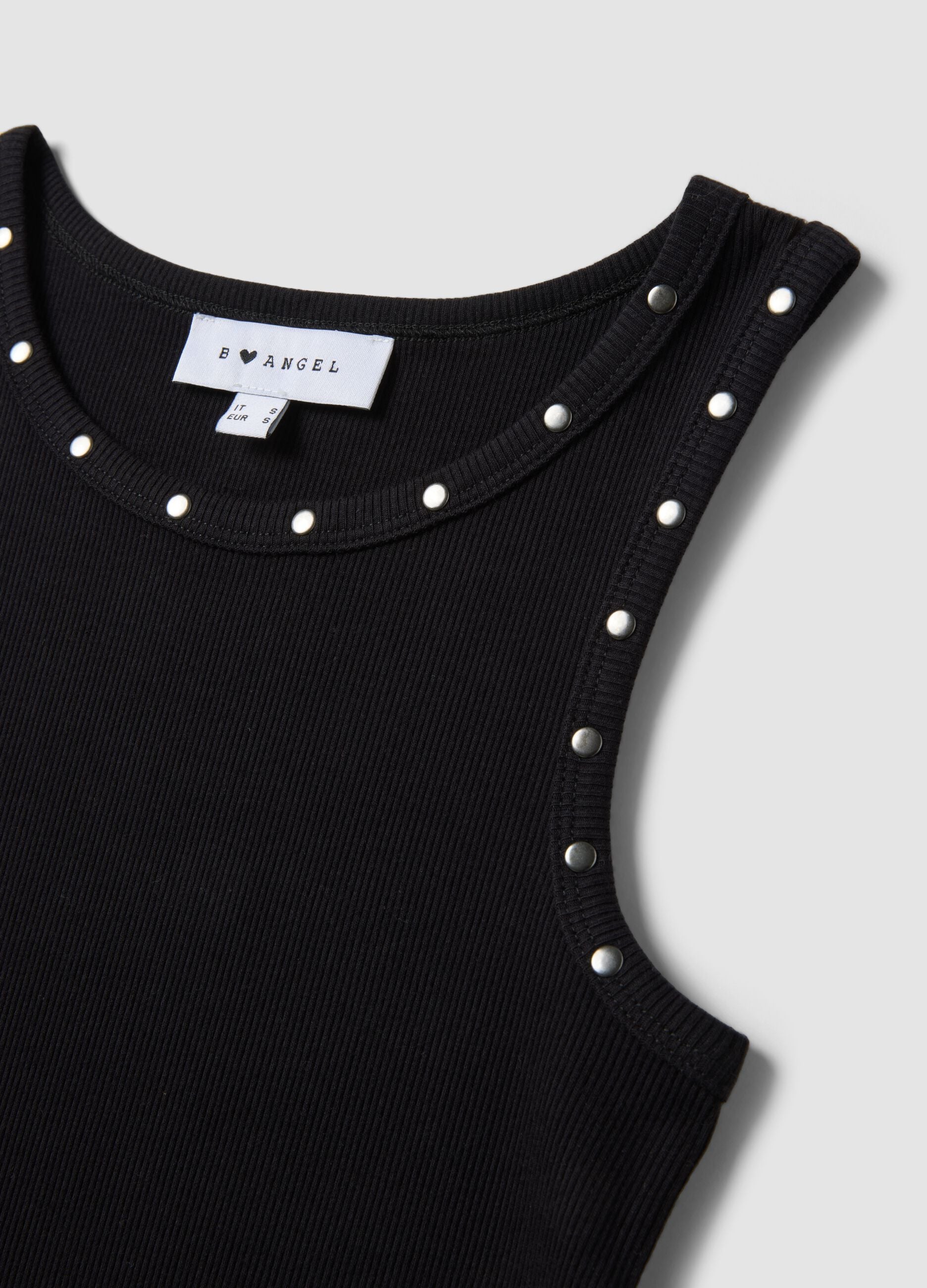 Blue stretch cotton tank top with studs