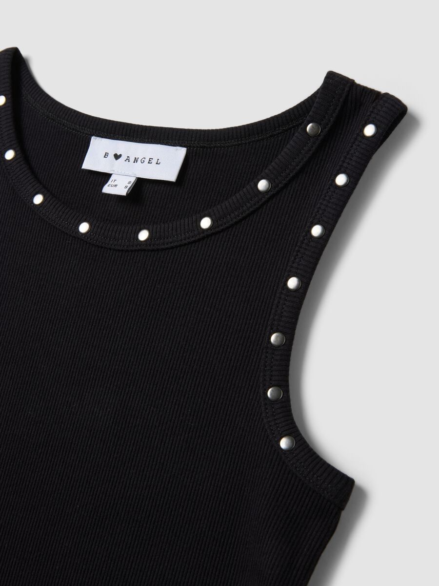 Blue stretch cotton tank top with studs_5