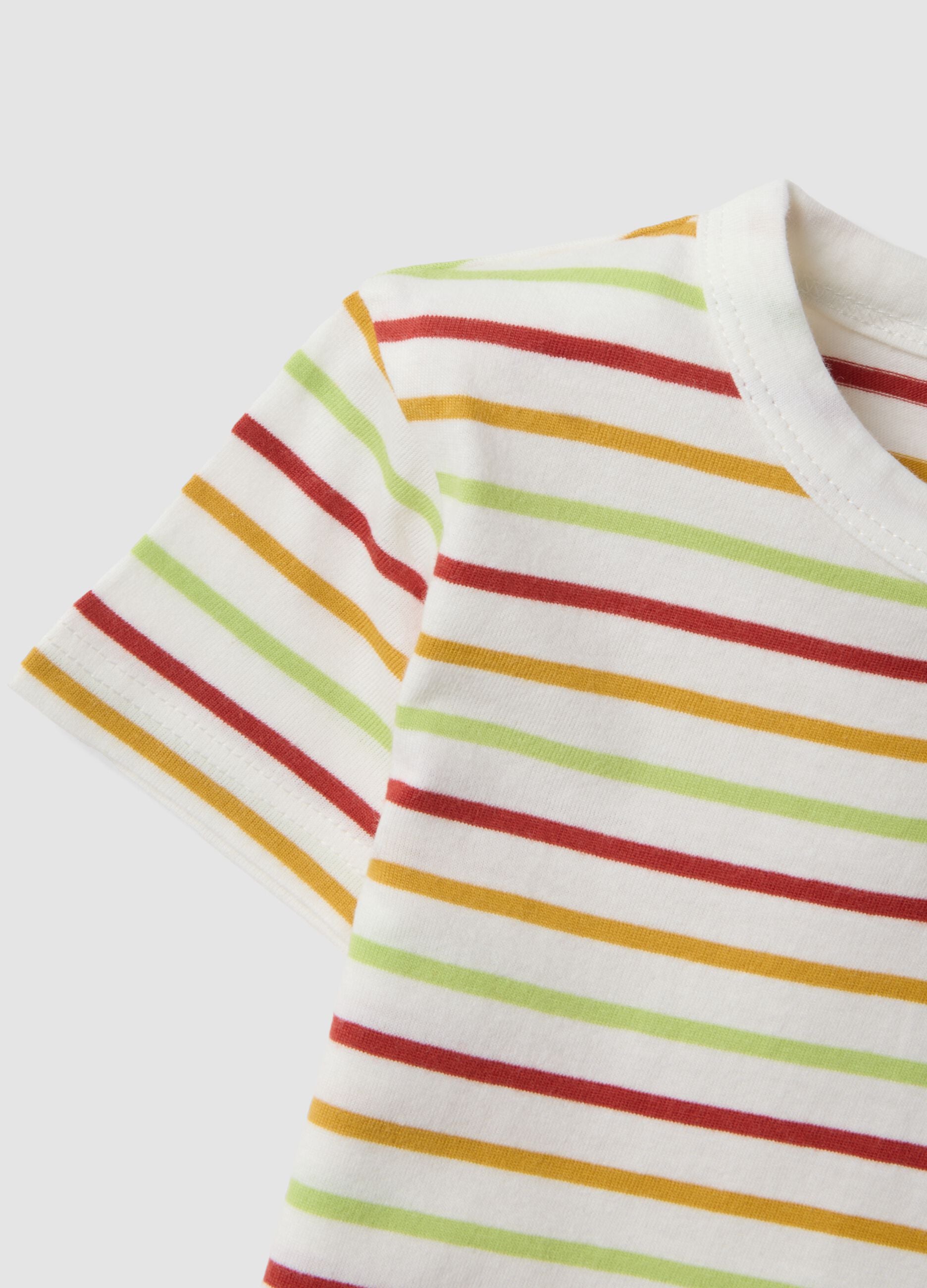Boys&rsquo; pure cotton multicolour striped T-shirt with dog pocket