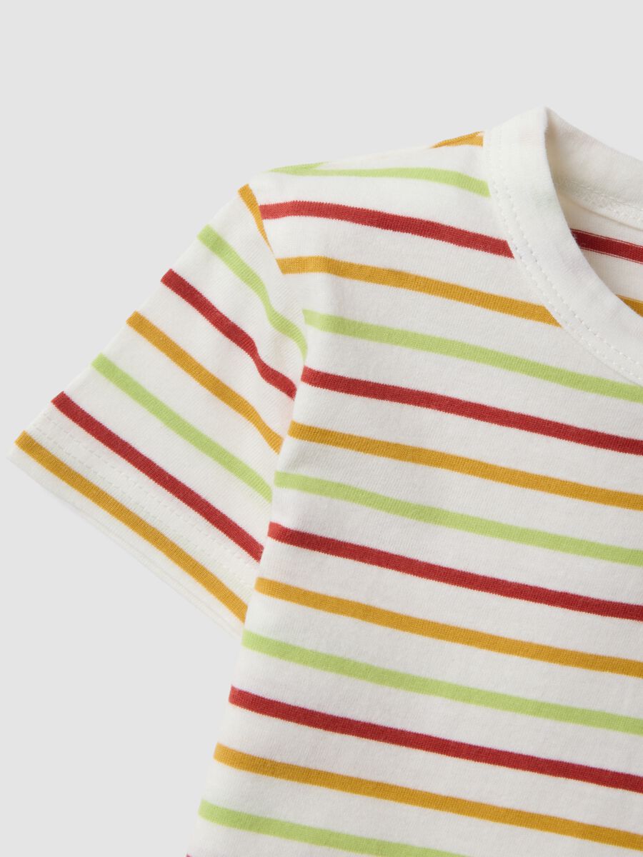T-shirt in puro cotone a righe multicolor da bimbo con tasca cane_3