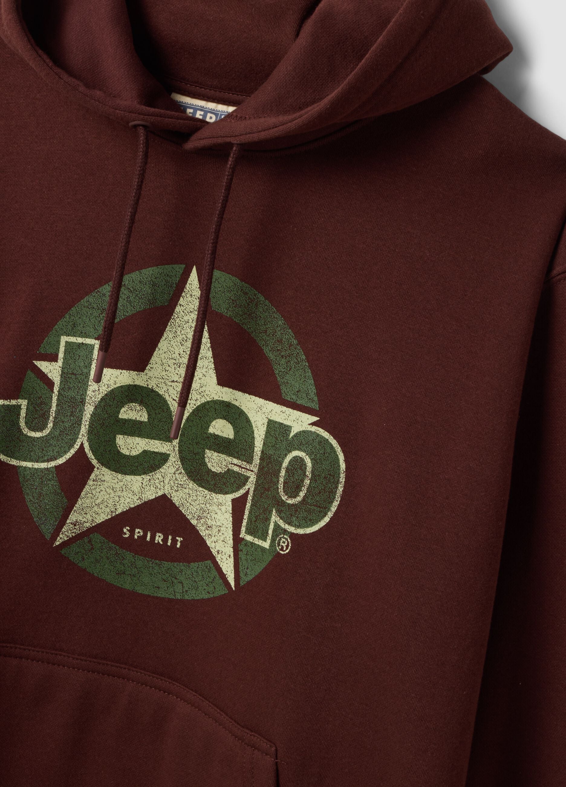 Brown cotton-blend hoodie with Jeep print, relaxed fit