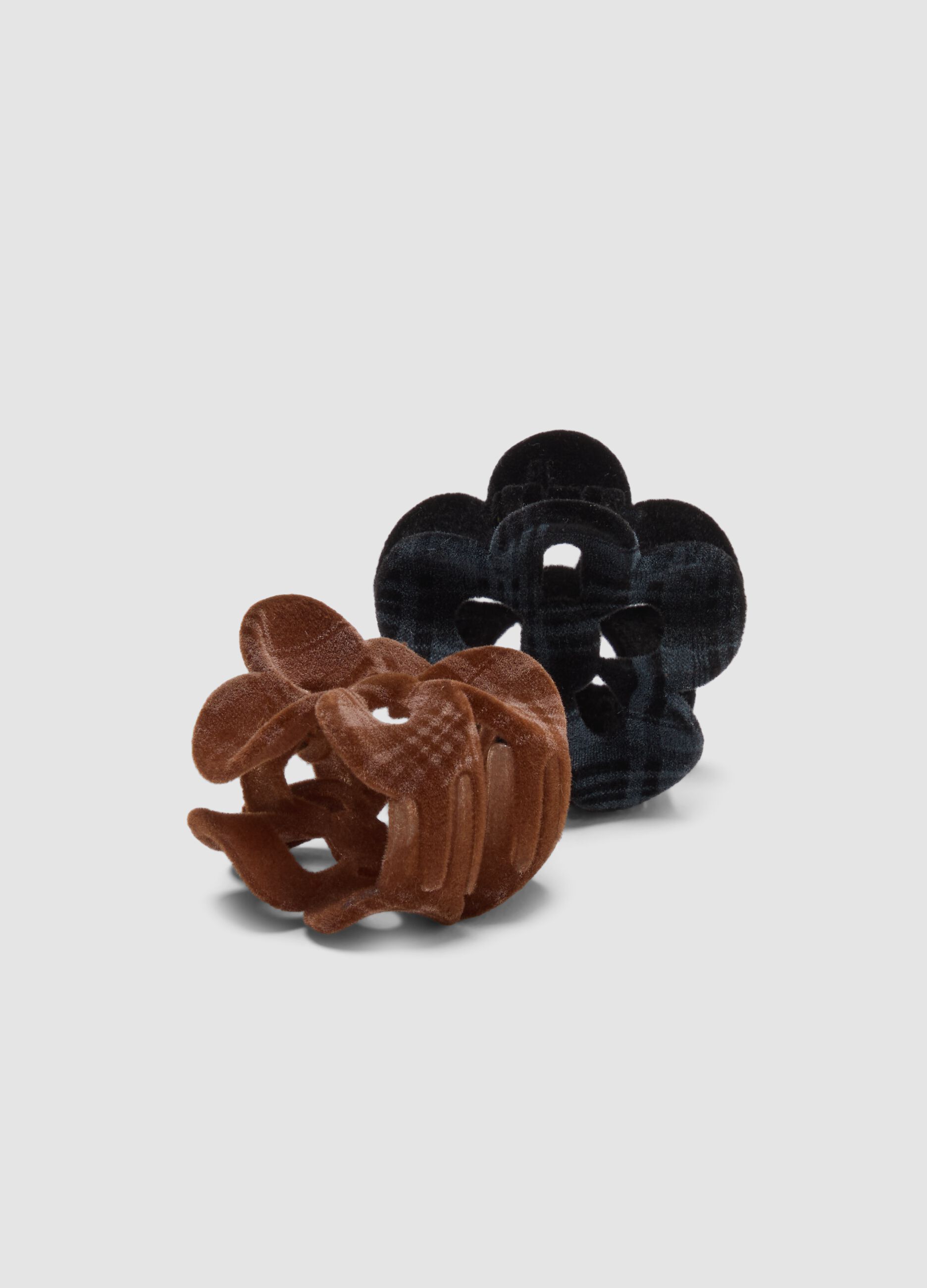 Brown and black floral hair clip set