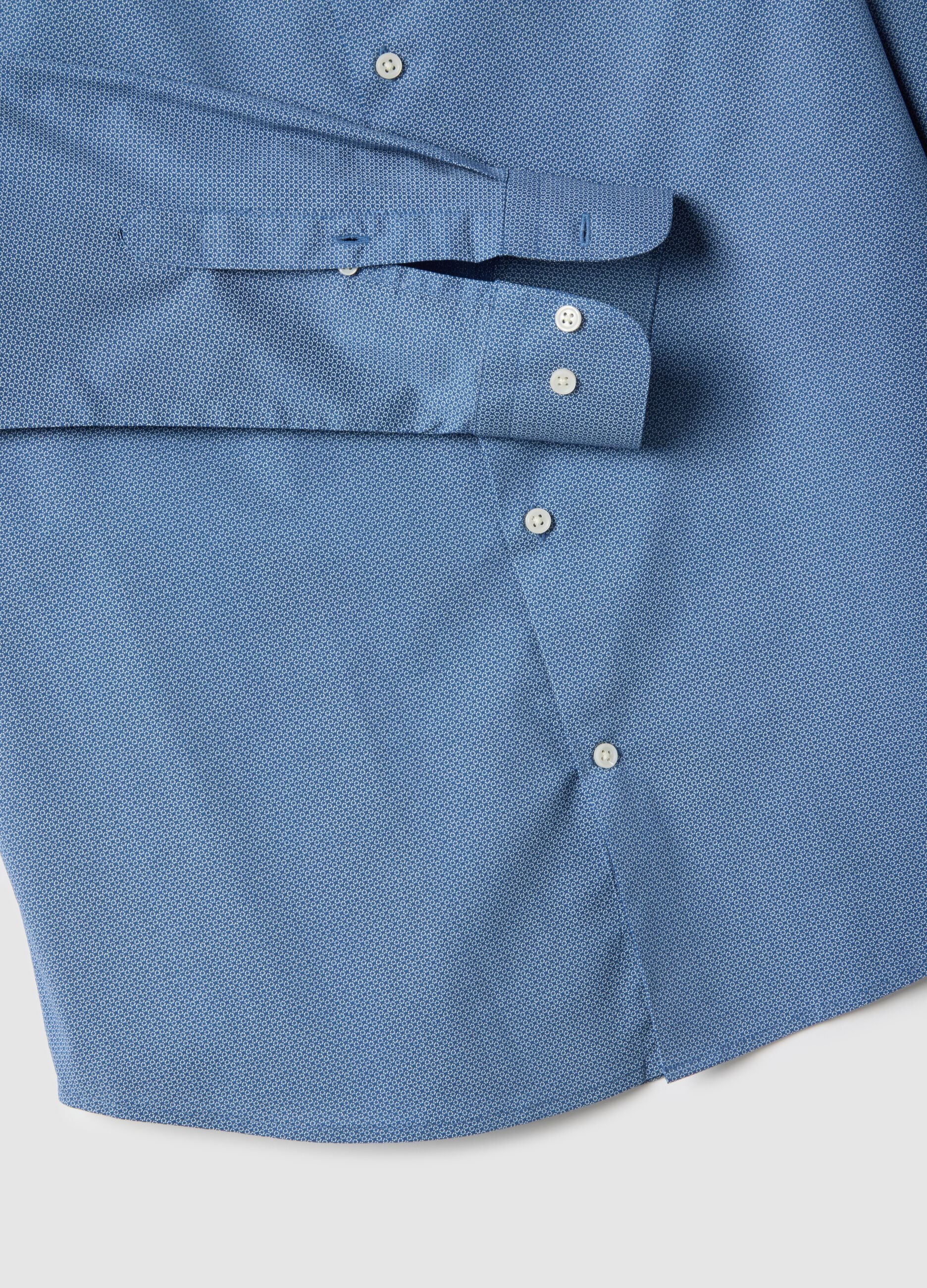 Blue shirt with micro-checks in stretch cotton regular fit