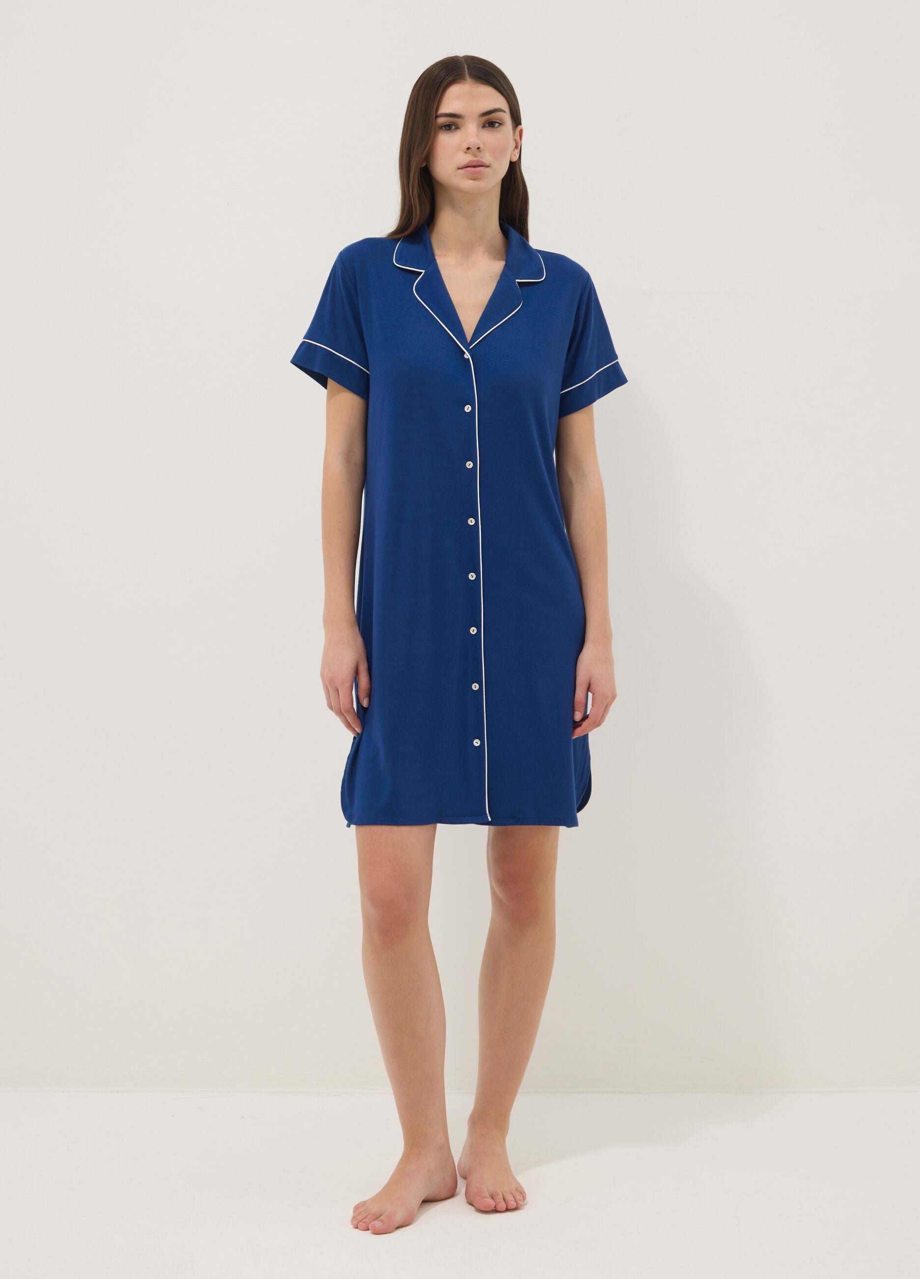 Blue V-neck stretchy viscose blend nightdress