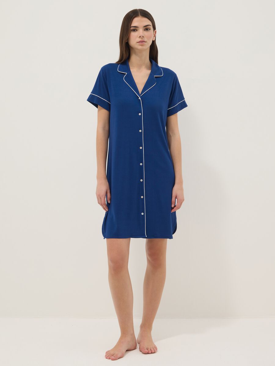 Blue V-neck stretchy viscose blend nightdress_1