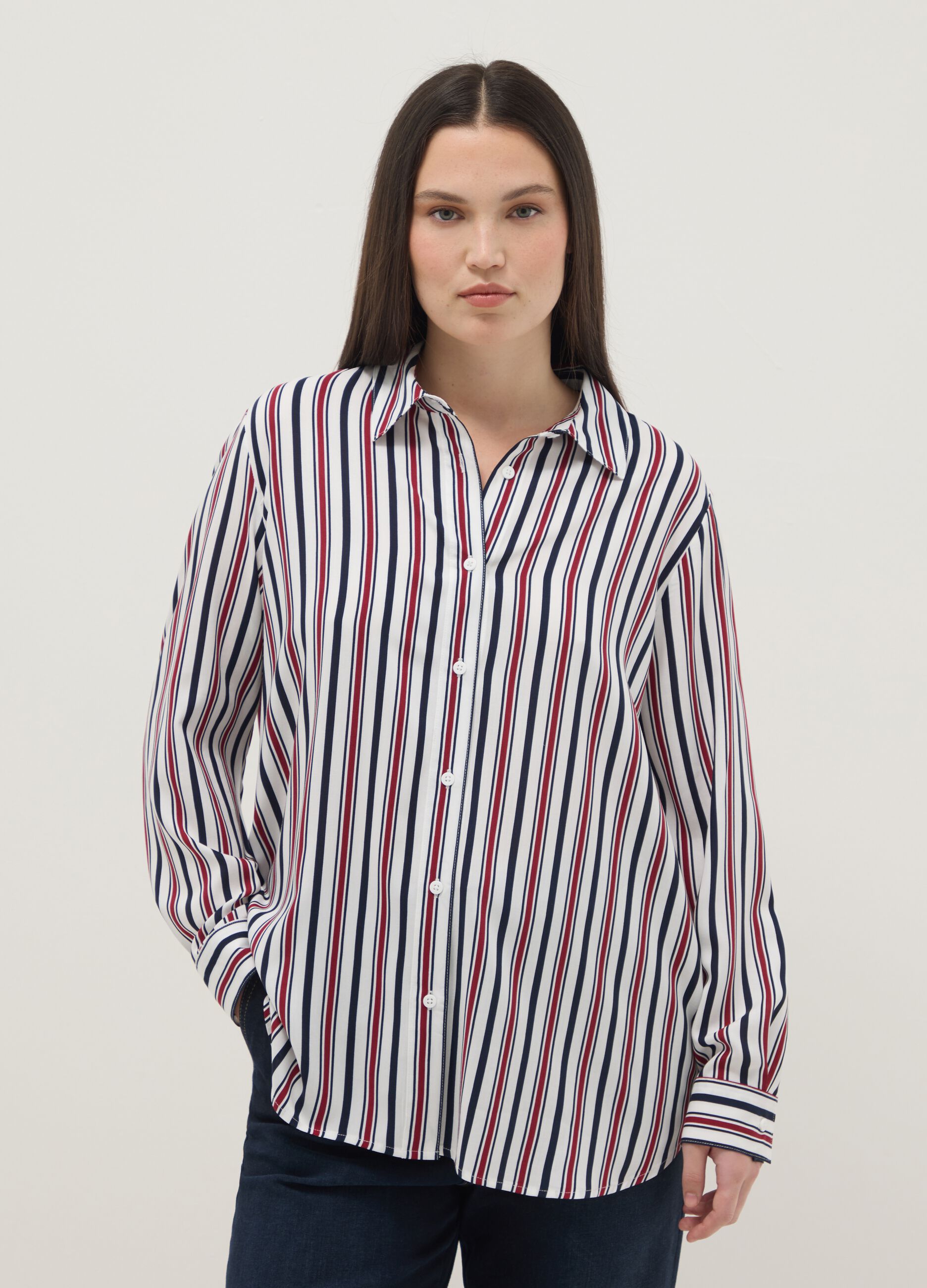 Multicolour striped pure viscose shirt regular fit