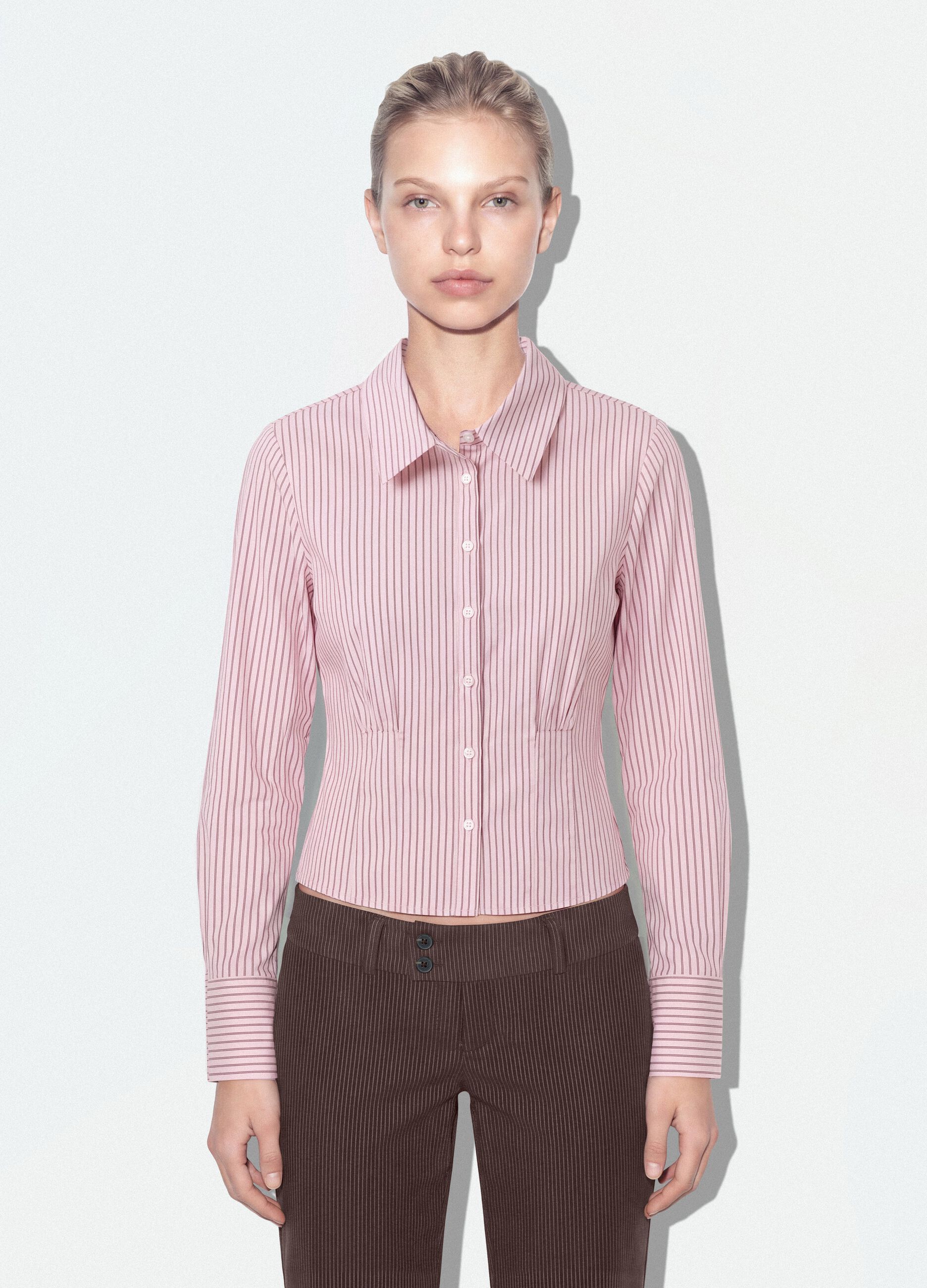 Pink striped slim-fit stretch cotton shirt