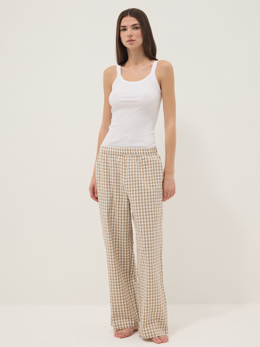 Pantaloni pigiama in puro cotone a quadri multicolor regular fit_0