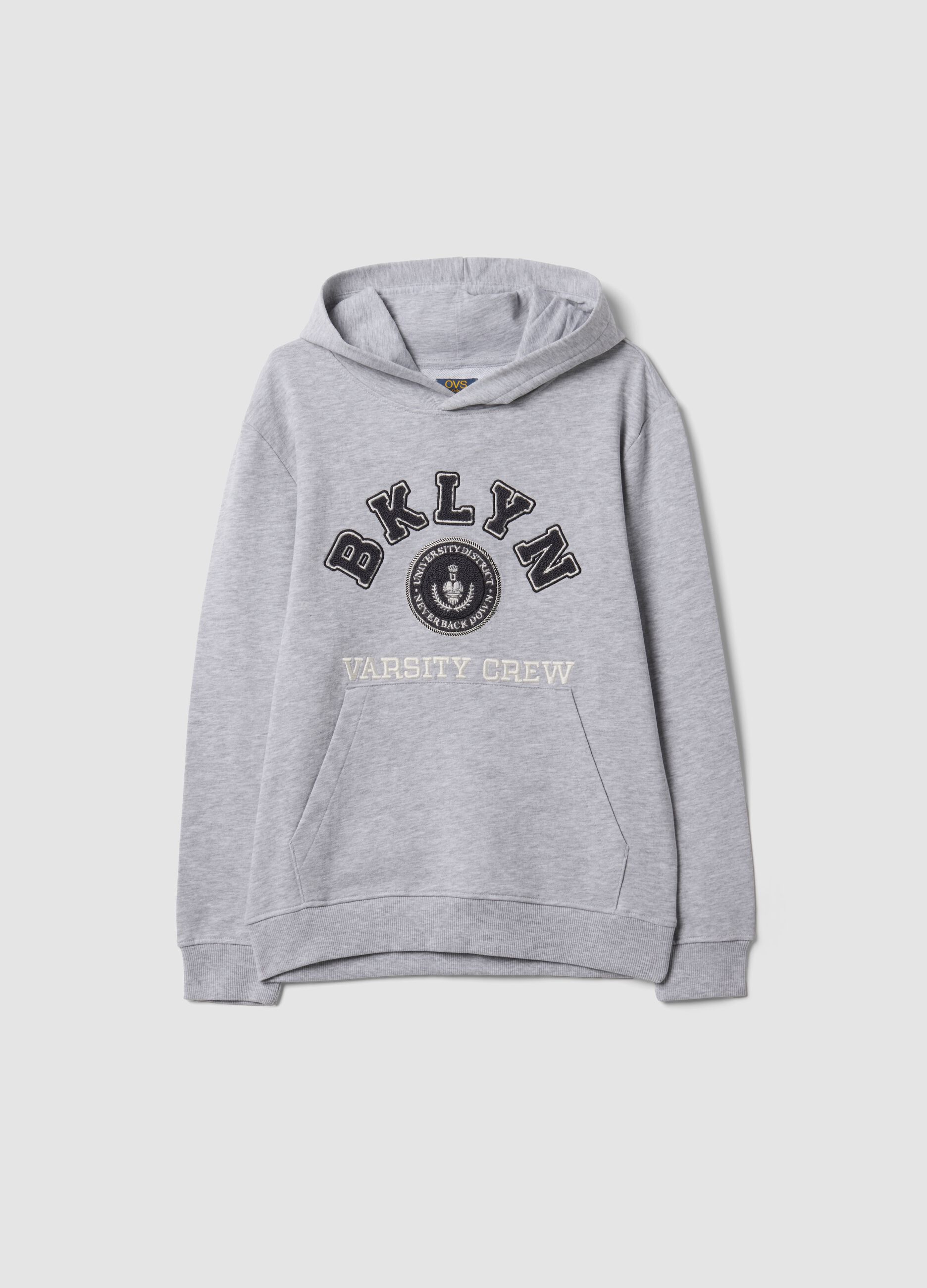 Grey cotton-viscose blend hoodie, relaxed fit, for boys