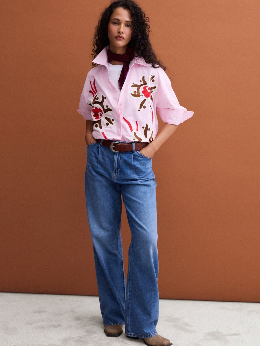 High-waisted wide-leg blue jeans in pure cotton_1