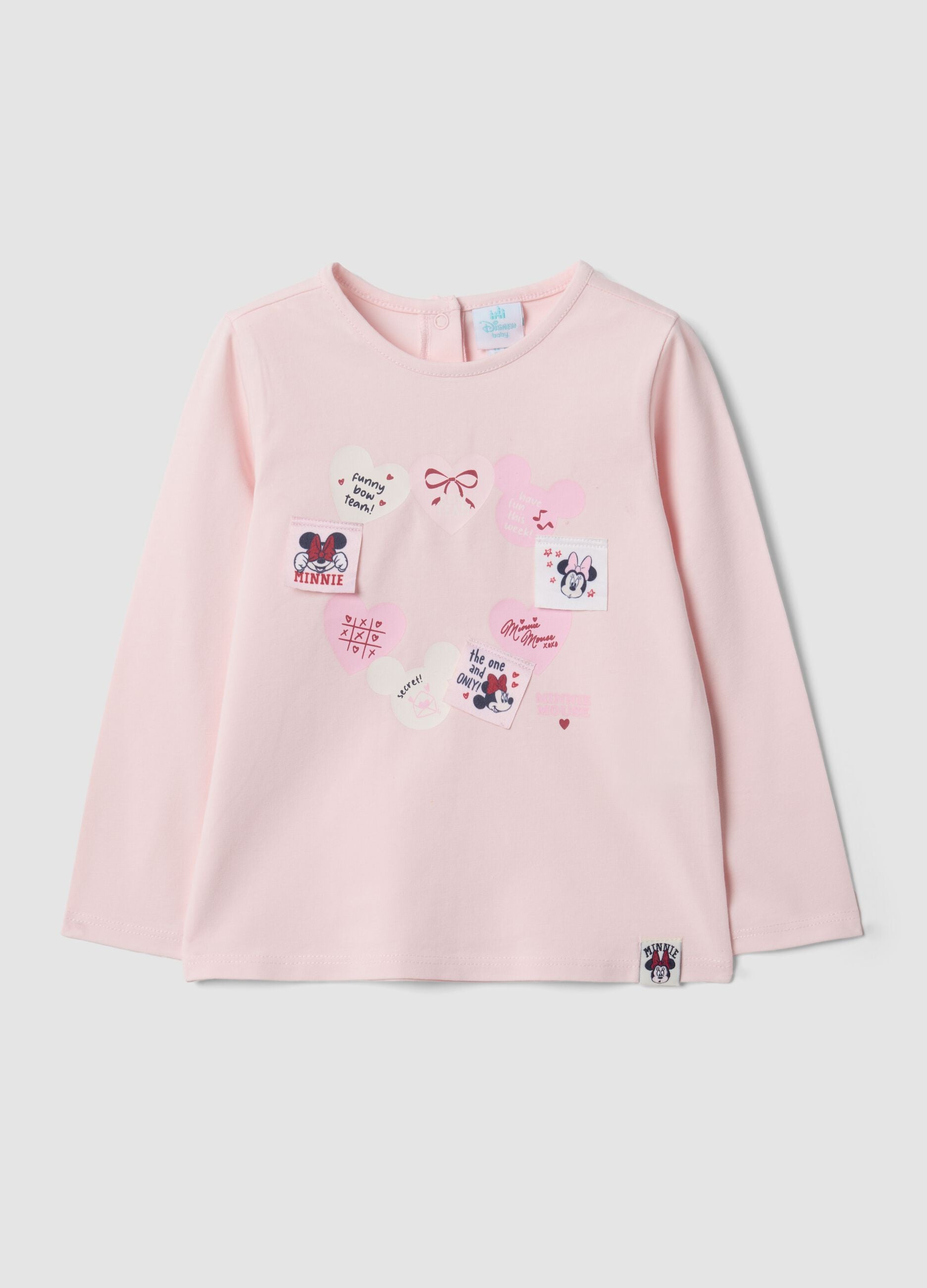 Pink organic stretch cotton T-shirt with Minnie prints for baby girl